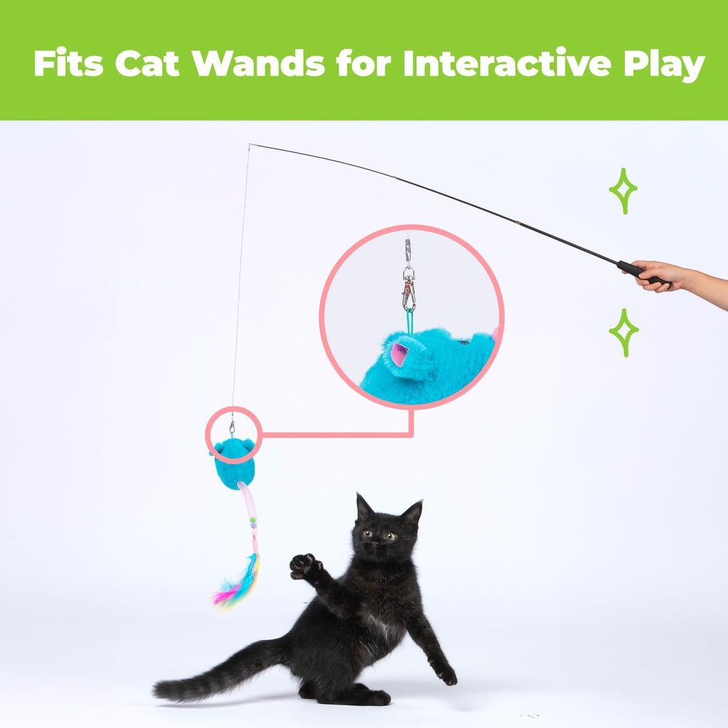 Catify Interactive Cat Toy - Squeaking Mice Set, Beige & Gray | Catnip Infused, Tap to Activate Squeaks, Soft, For Indoor Kittens & Cats, Independent Play, Attaches to Wand, Pack of 2