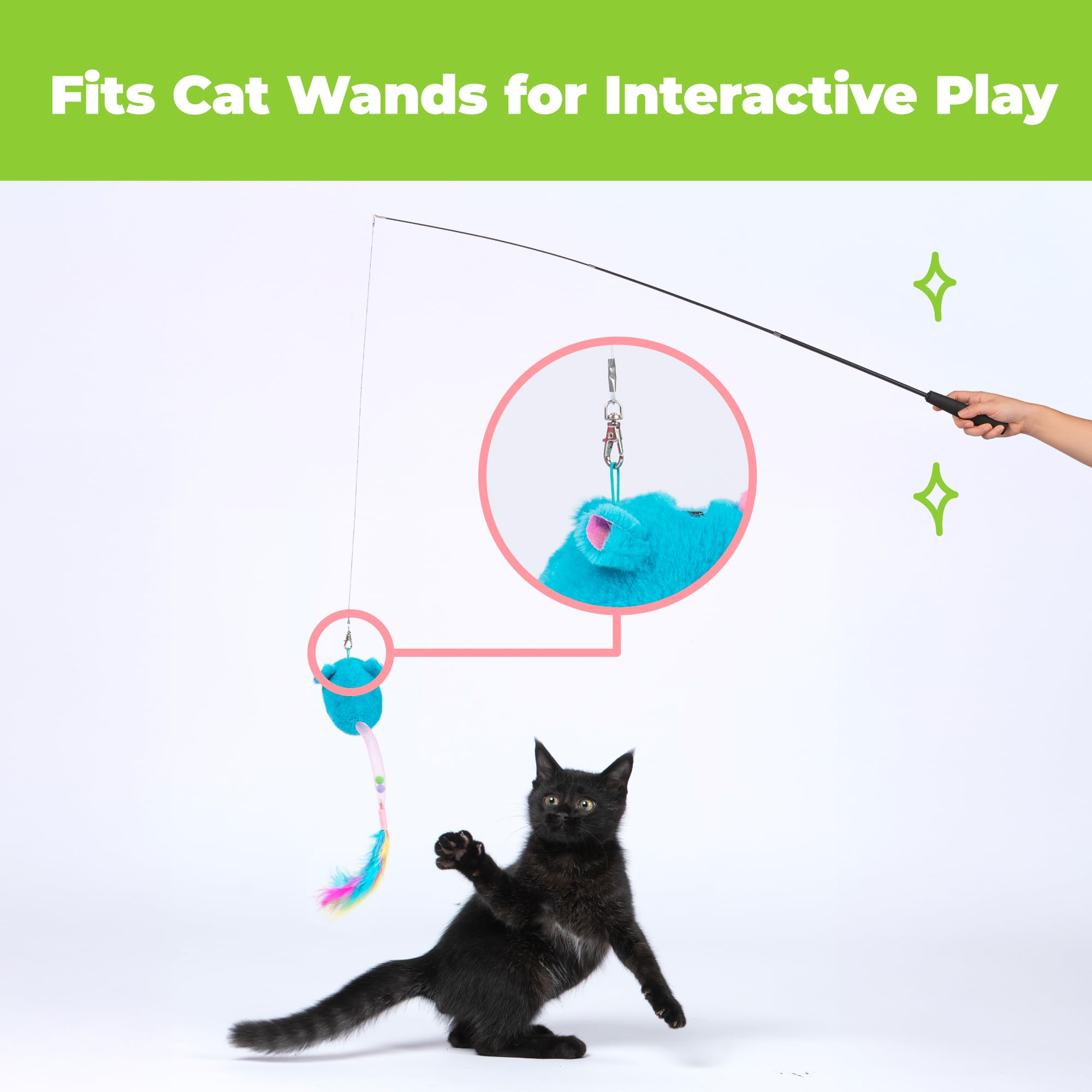Catify Interactive Cat Toy - Squeaking Mice Set, Beige & Gray | Catnip Infused, Tap to Activate Squeaks, Soft, For Indoor Kittens & Cats, Independent Play, Attaches to Wand, Pack of 2