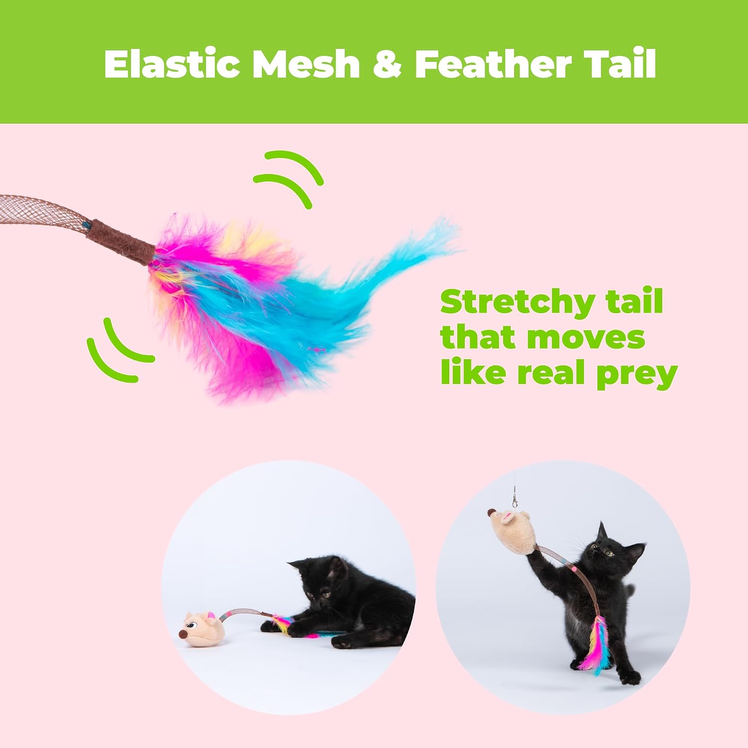 Catify Interactive Cat Toy - Squeaking Mice Set, Beige & Gray | Catnip Infused, Tap to Activate Squeaks, Soft, For Indoor Kittens & Cats, Independent Play, Attaches to Wand, Pack of 2