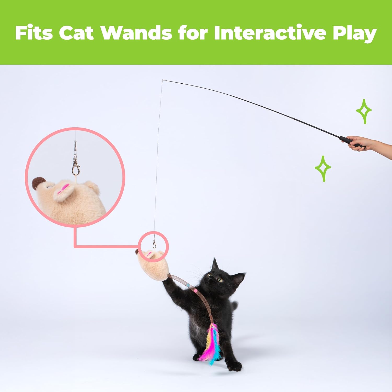 Catify Interactive Cat Toy - Squeaking Mice Set, Beige & Gray | Catnip Infused, Tap to Activate Squeaks, Soft, For Indoor Kittens & Cats, Independent Play, Attaches to Wand, Pack of 2