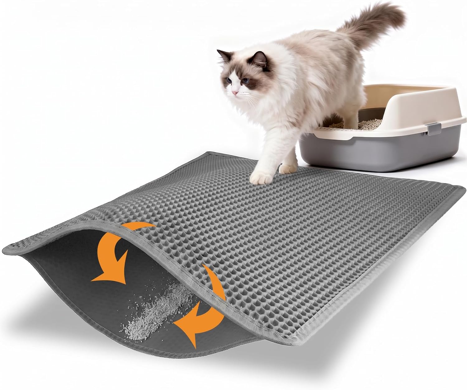 Pieviev Cat Litter Mat, Double-Layer Waterproof Litter Trap, 24" x 15" Gray | Honeycomb Design Catches Scattered Particles to Stop Tracking, Urineproof Base Protects Floors, Easy to Clean