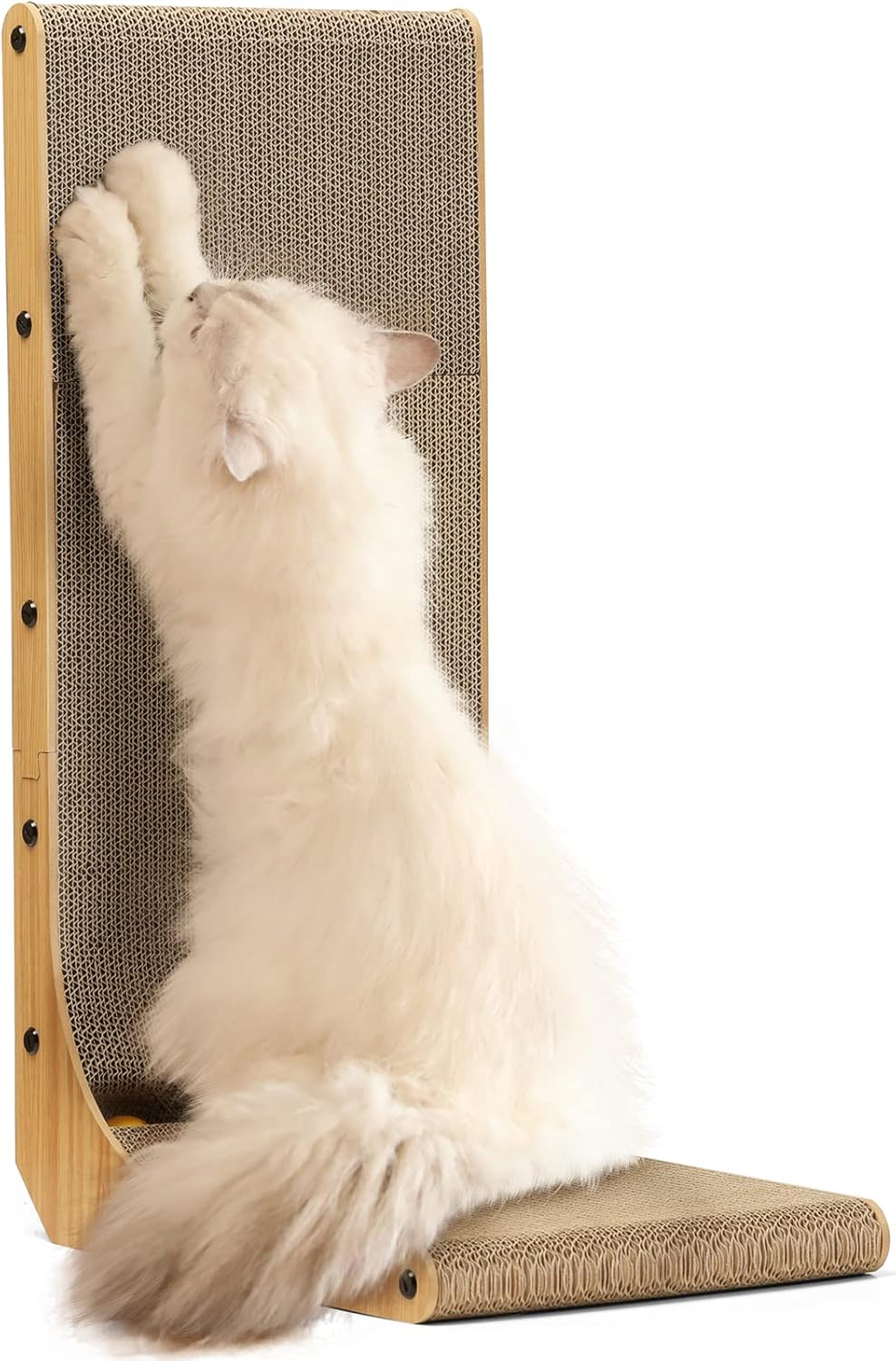 FUKUMARU Cat Scratcher, 26.8 Inch L Shaped Cat Scratch Pad for Indoor Cats | Vertical Cat Scratching Board with Ball Cat Toy, Cardboard Cat Scratcher for Wall Sofa Couch, Kitten Scratching Post, Large