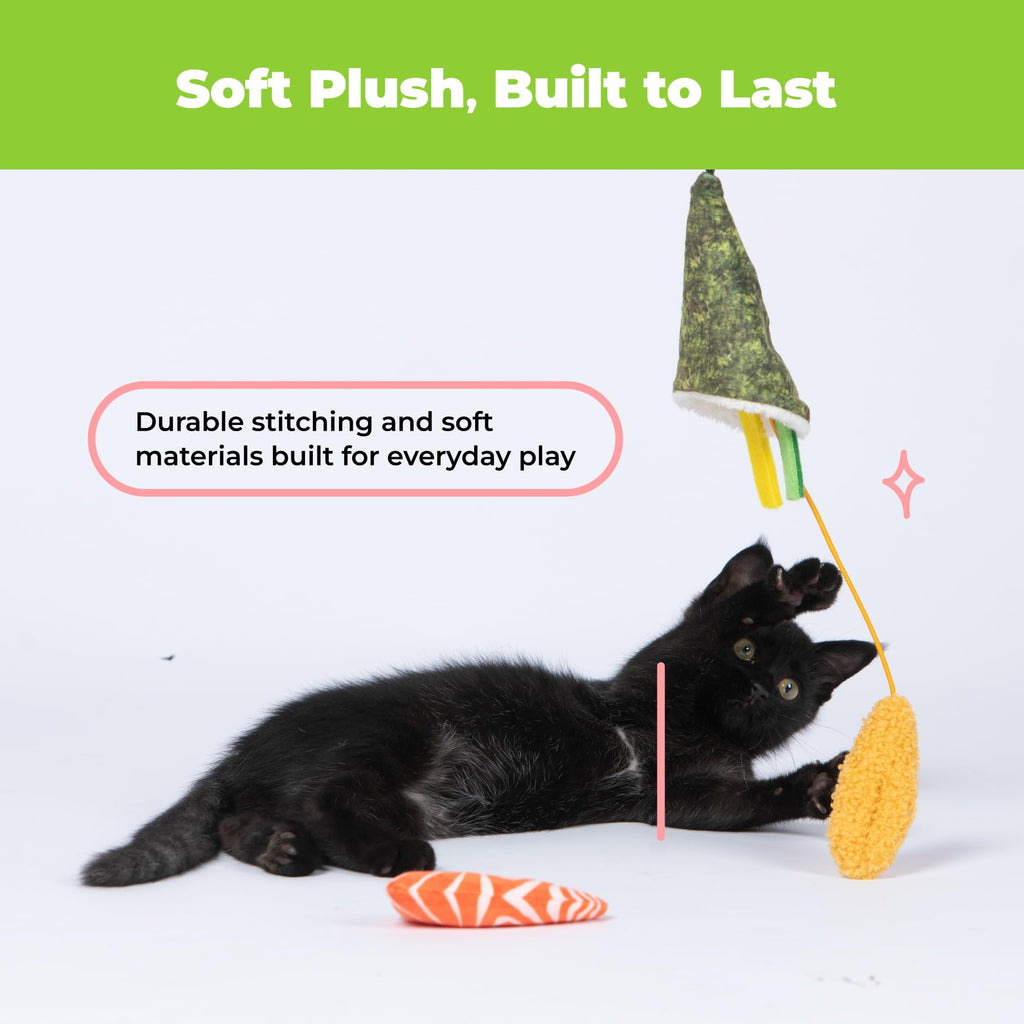 Catify Interactive Cat Toy - Squeaking Mice Set, Beige & Gray | Catnip Infused, Tap to Activate Squeaks, Soft, For Indoor Kittens & Cats, Independent Play, Attaches to Wand, Pack of 2