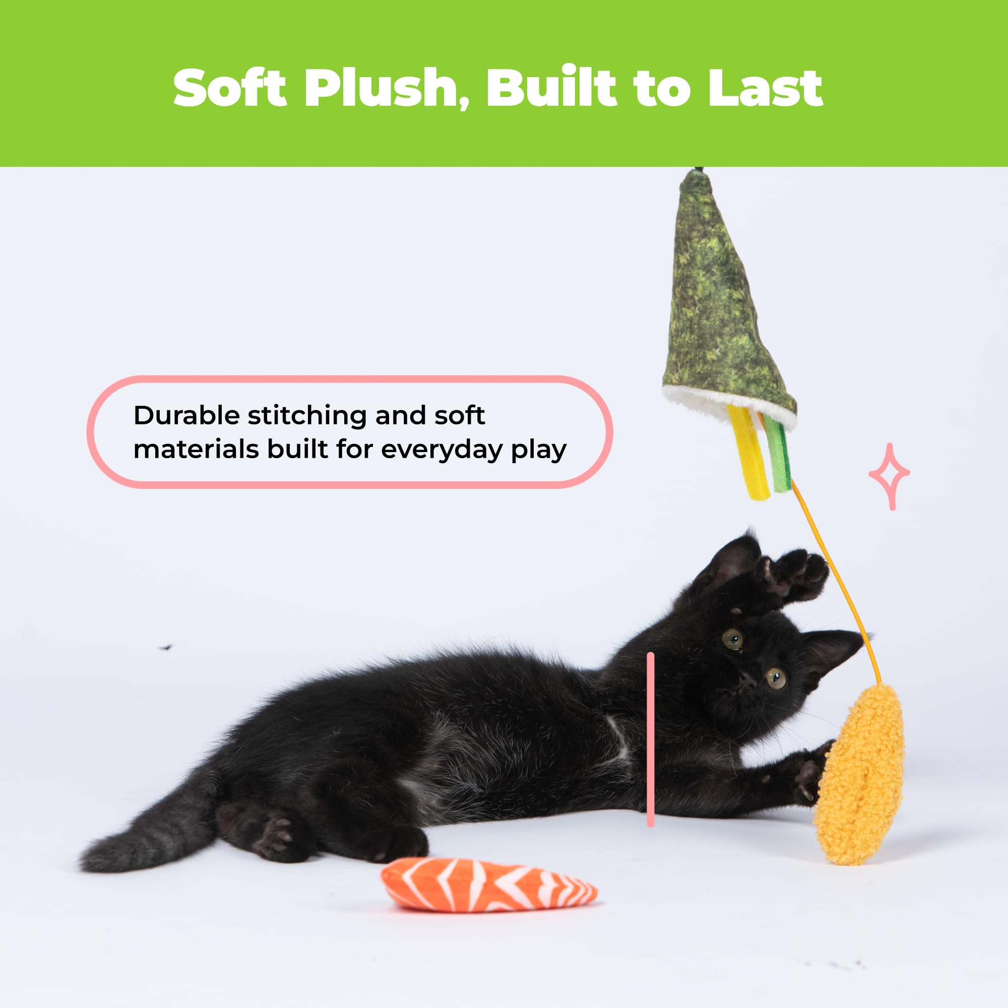 Catify Interactive Cat Toy - Squeaking Mice Set, Beige & Gray | Catnip Infused, Tap to Activate Squeaks, Soft, For Indoor Kittens & Cats, Independent Play, Attaches to Wand, Pack of 2