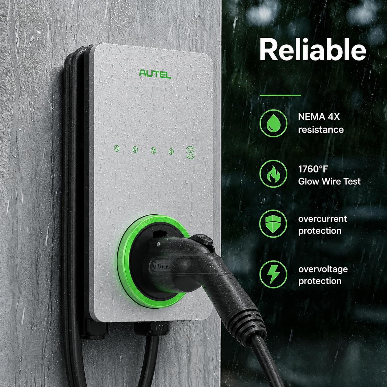 Autel Home Smart Electric Vehicle (EV) Charger up to 50Amp, 240V, Indoor/Outdoor Car Charging Station with Level 2, Wi-Fi and Bluetooth Enabled EVSE, 25-Foot Cable,Wood Grain