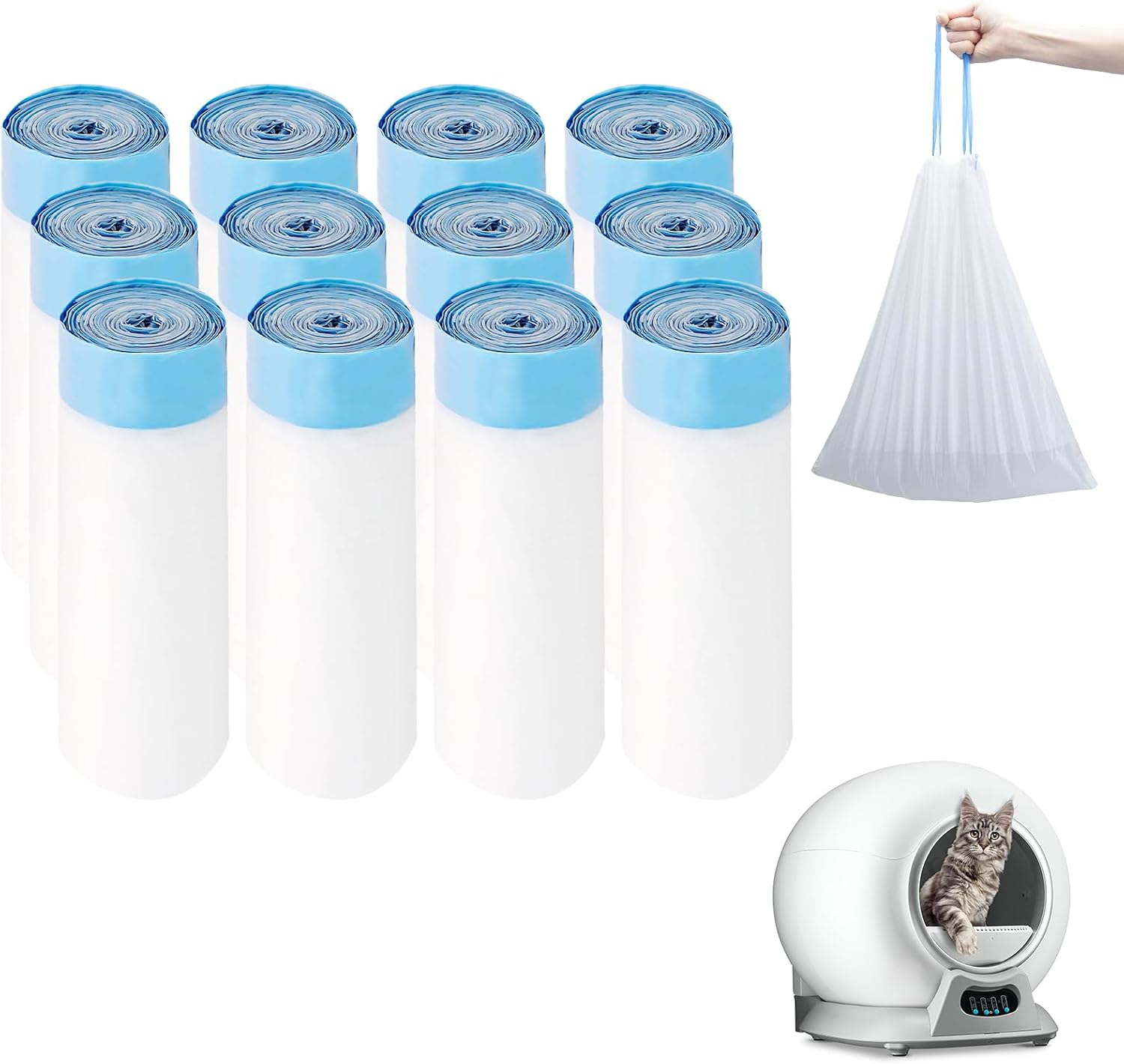 180 Count Cat Litter Box Liners Compatible with Petcove & Ducksky Automatic Self-Cleaning Cat Litter Box Bags - Drawstring Cat Litter Bags - Heavy Duty Tear-Resistant & Leak-Proof Refills