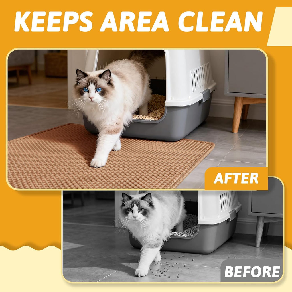 Pieviev Cat Litter Mat, Double-Layer Waterproof Litter Trap, 24" x 15" Gray | Honeycomb Design Catches Scattered Particles to Stop Tracking, Urineproof Base Protects Floors, Easy to Clean