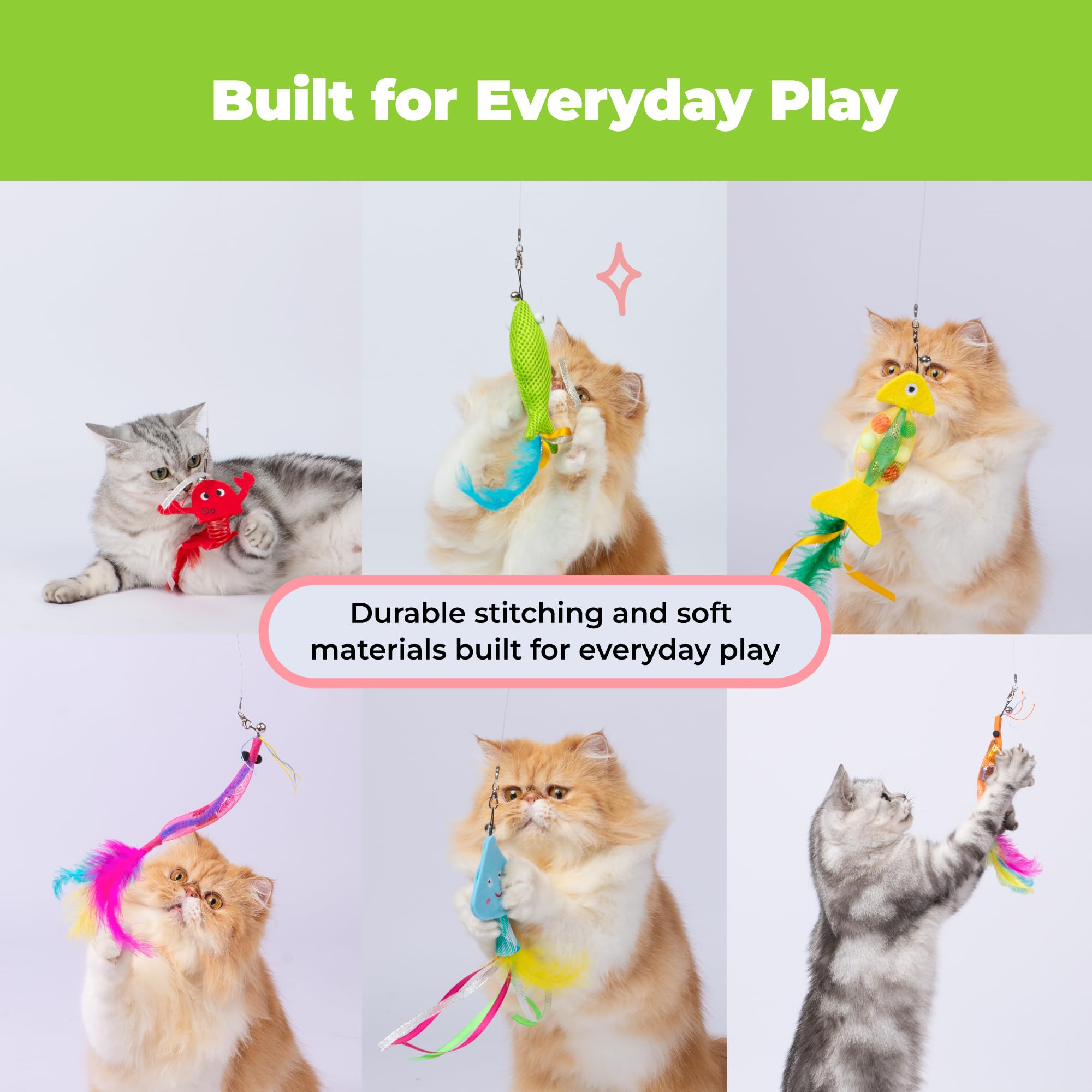 Catify Interactive Cat Toy - Squeaking Mice Set, Beige & Gray | Catnip Infused, Tap to Activate Squeaks, Soft, For Indoor Kittens & Cats, Independent Play, Attaches to Wand, Pack of 2