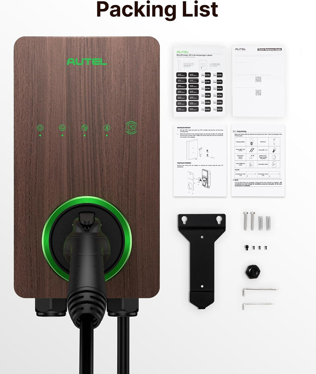 Autel Home Smart Electric Vehicle (EV) Charger up to 50Amp, 240V, Indoor/Outdoor Car Charging Station with Level 2, Wi-Fi and Bluetooth Enabled EVSE, 25-Foot Cable,Wood Grain
