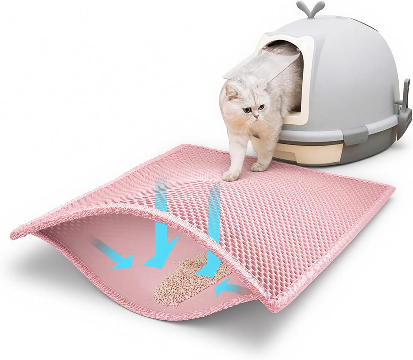 Pieviev Cat Litter Mat, Double-Layer Waterproof Litter Trap, 24" x 15" Gray | Honeycomb Design Catches Scattered Particles to Stop Tracking, Urineproof Base Protects Floors, Easy to Clean