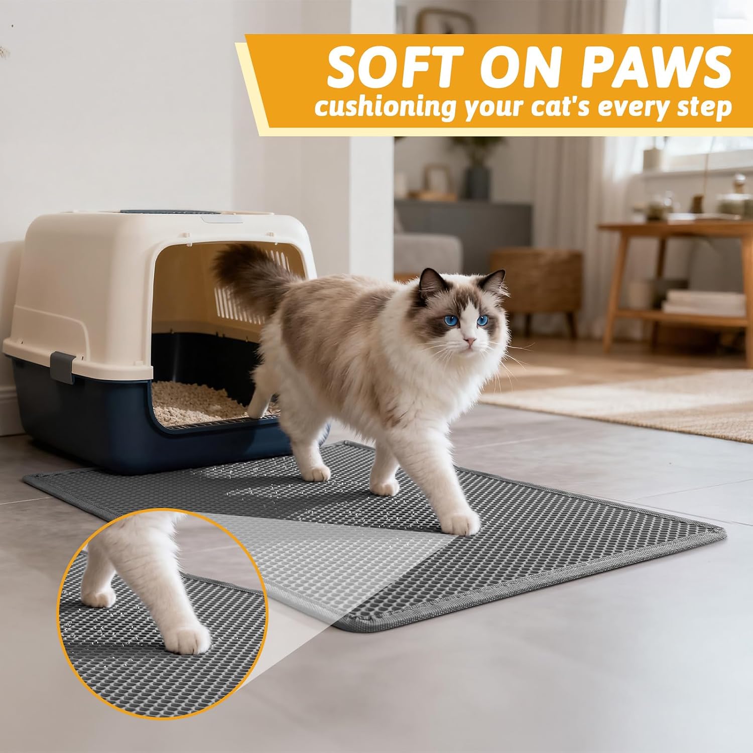 Pieviev Cat Litter Mat, Double-Layer Waterproof Litter Trap, 24" x 15" Gray | Honeycomb Design Catches Scattered Particles to Stop Tracking, Urineproof Base Protects Floors, Easy to Clean