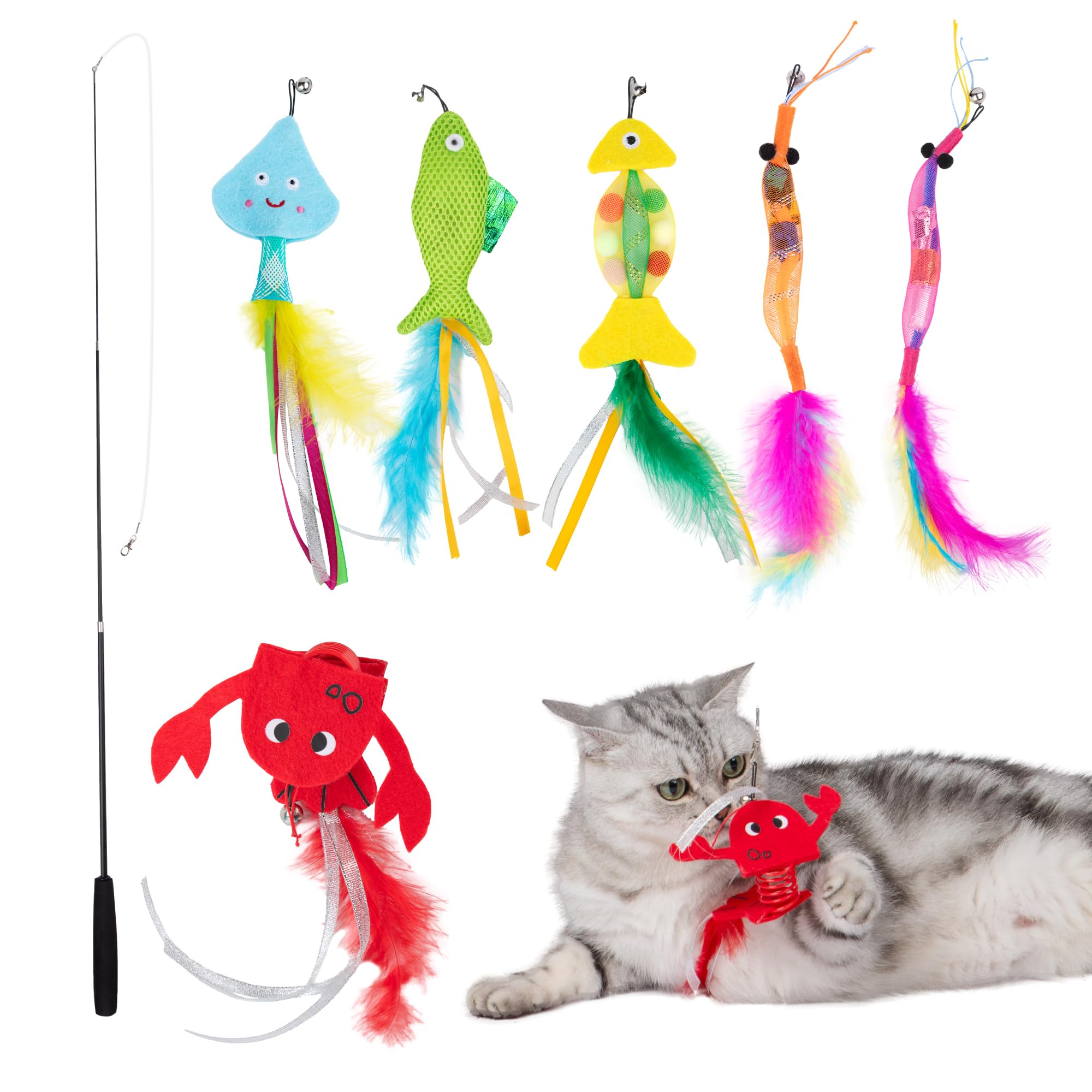 Catify Interactive Cat Toy - Squeaking Mice Set, Beige & Gray | Catnip Infused, Tap to Activate Squeaks, Soft, For Indoor Kittens & Cats, Independent Play, Attaches to Wand, Pack of 2