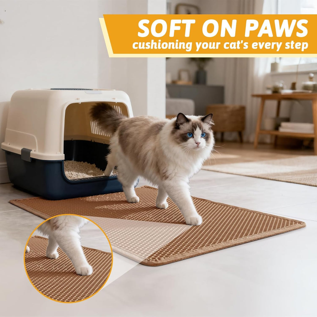 Pieviev Cat Litter Mat, Double-Layer Waterproof Litter Trap, 24" x 15" Gray | Honeycomb Design Catches Scattered Particles to Stop Tracking, Urineproof Base Protects Floors, Easy to Clean