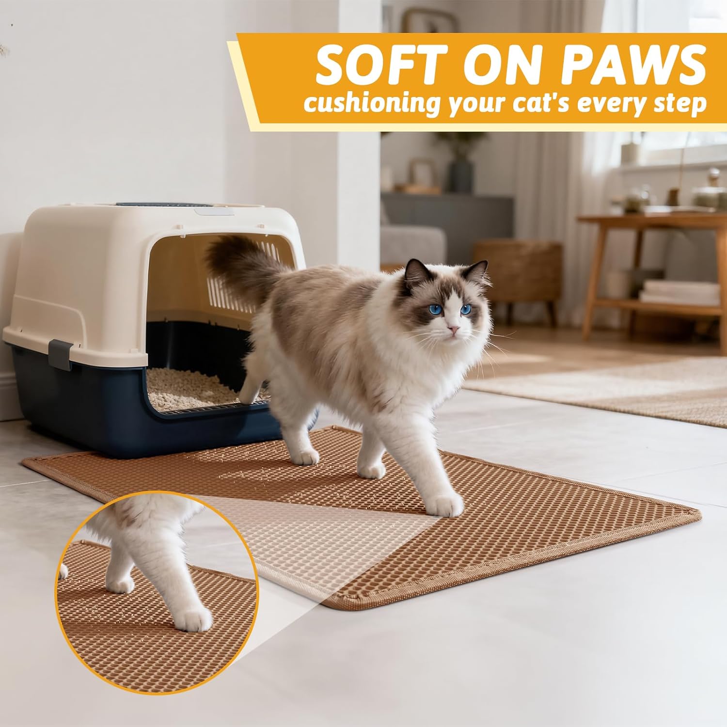 Pieviev Cat Litter Mat, Double-Layer Waterproof Litter Trap, 24" x 15" Gray | Honeycomb Design Catches Scattered Particles to Stop Tracking, Urineproof Base Protects Floors, Easy to Clean
