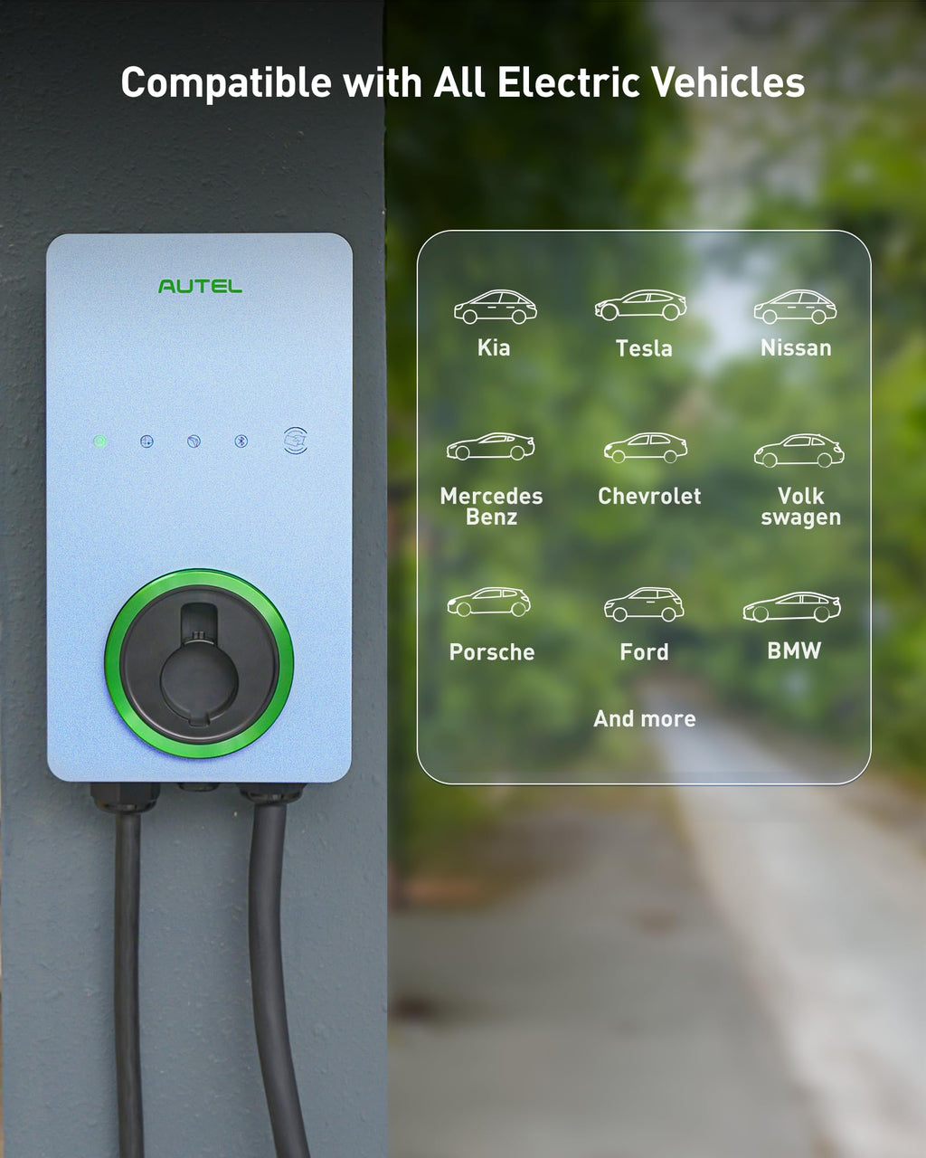 Autel Home Smart Electric Vehicle (EV) Charger up to 50Amp, 240V, Indoor/Outdoor Car Charging Station with Level 2, Wi-Fi and Bluetooth Enabled EVSE, 25-Foot Cable,Wood Grain