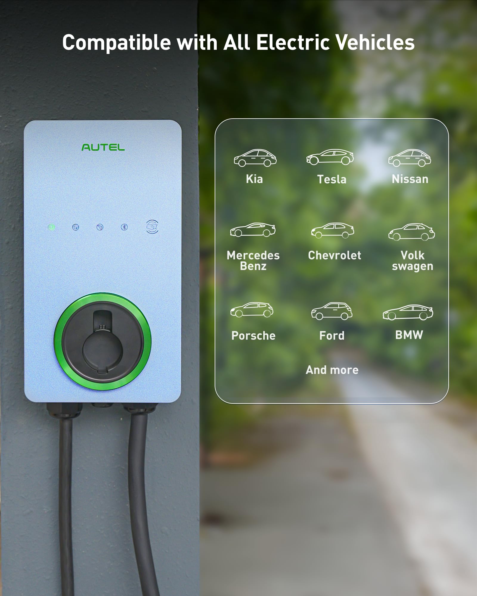 Autel Home Smart Electric Vehicle (EV) Charger up to 50Amp, 240V, Indoor/Outdoor Car Charging Station with Level 2, Wi-Fi and Bluetooth Enabled EVSE, 25-Foot Cable,Wood Grain