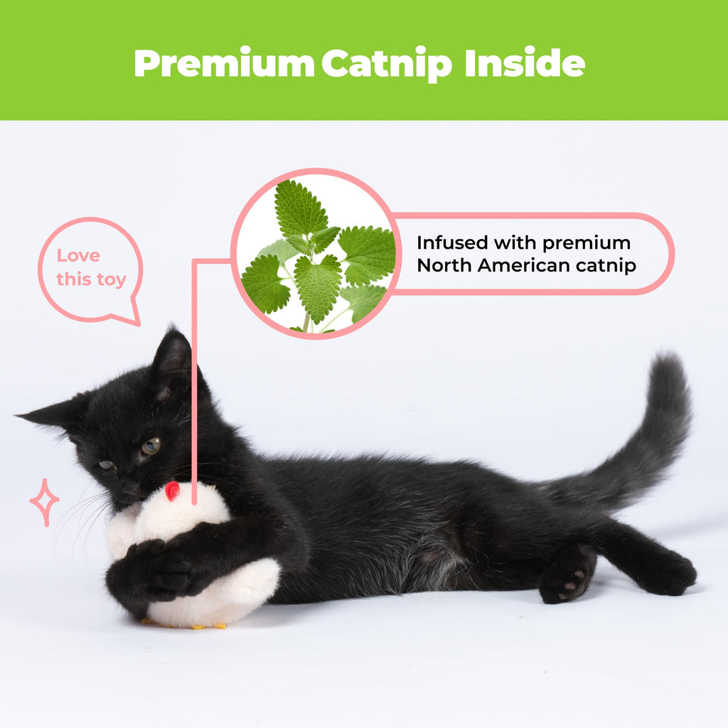 Catify Interactive Cat Toy - Squeaking Mice Set, Beige & Gray | Catnip Infused, Tap to Activate Squeaks, Soft, For Indoor Kittens & Cats, Independent Play, Attaches to Wand, Pack of 2