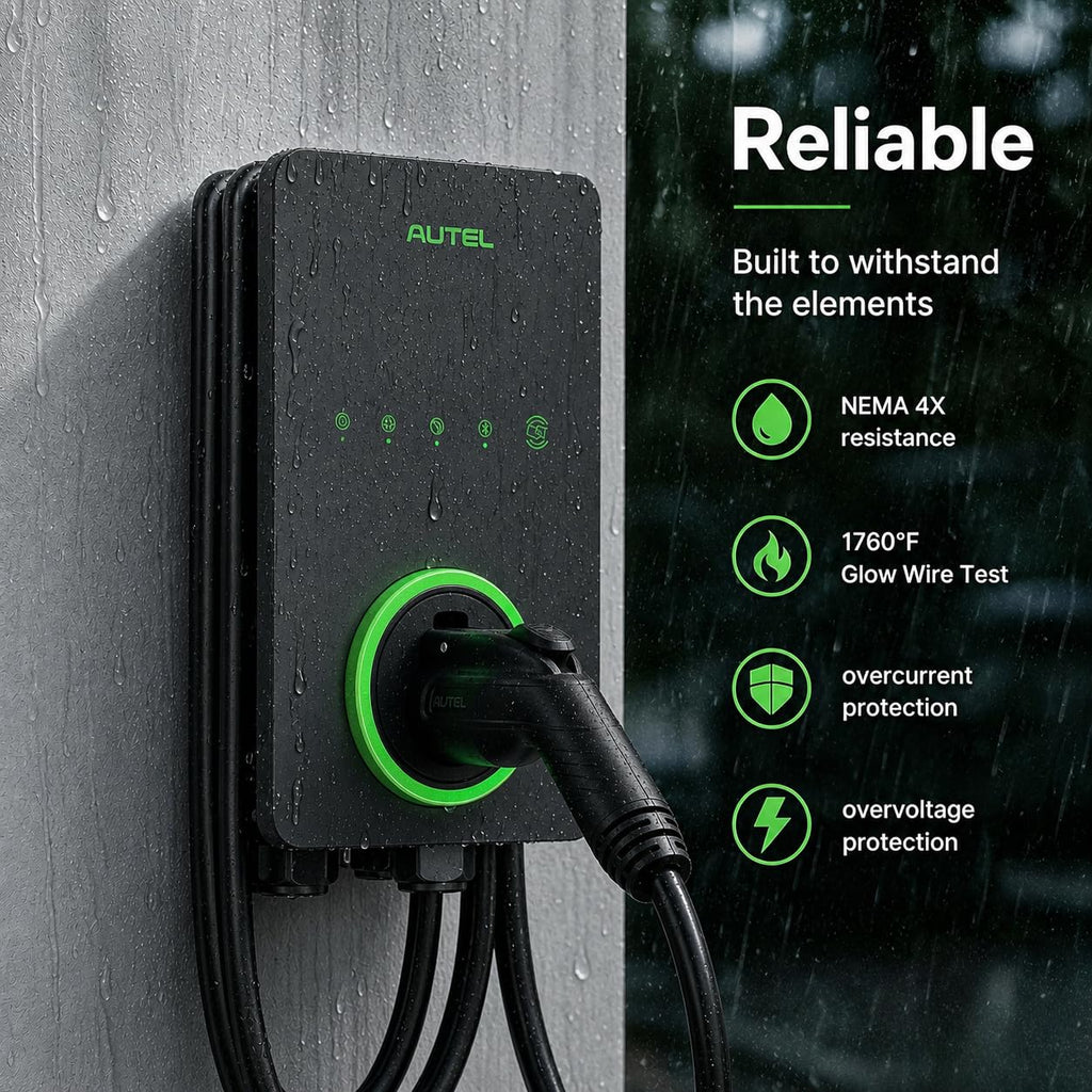 Autel Home Smart Electric Vehicle (EV) Charger up to 50Amp, 240V, Indoor/Outdoor Car Charging Station with Level 2, Wi-Fi and Bluetooth Enabled EVSE, 25-Foot Cable,Wood Grain