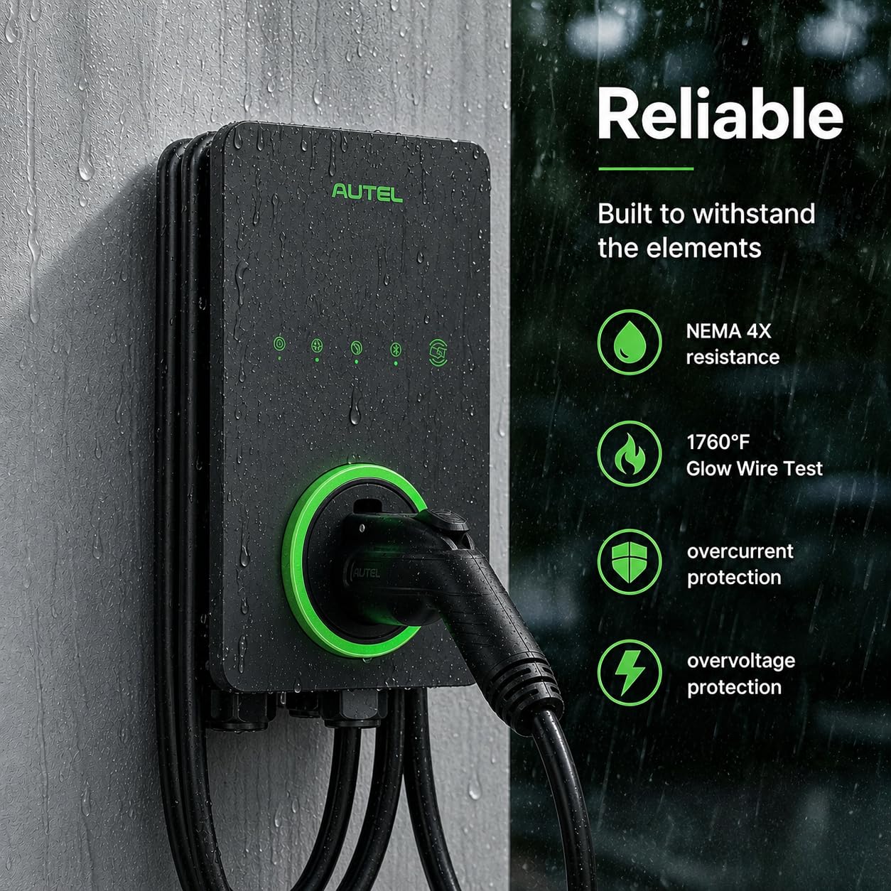 Autel Home Smart Electric Vehicle (EV) Charger up to 50Amp, 240V, Indoor/Outdoor Car Charging Station with Level 2, Wi-Fi and Bluetooth Enabled EVSE, 25-Foot Cable,Wood Grain