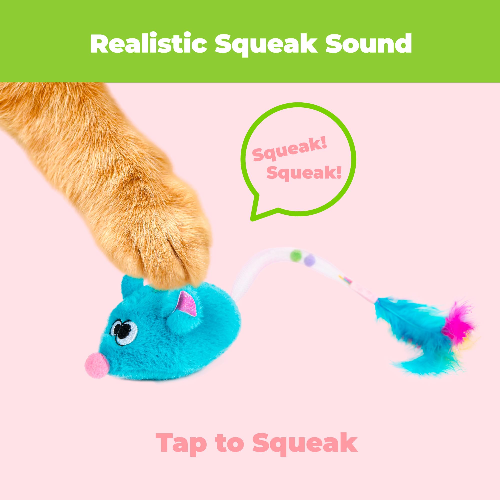 Catify Interactive Cat Toy - Squeaking Mice Set, Beige & Gray | Catnip Infused, Tap to Activate Squeaks, Soft, For Indoor Kittens & Cats, Independent Play, Attaches to Wand, Pack of 2