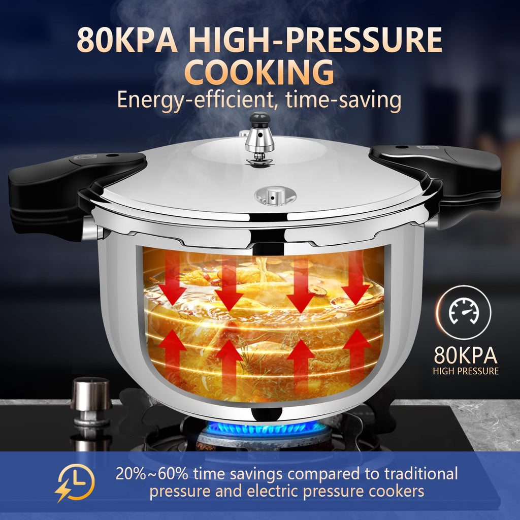 Stainless Steel Pressure Cooker, Peterboo 4 Quart Induction Compatible Thickened Pressure Cooker with Spring Valve Safeguard Devices, Compatible with Gas & Induction Cooker 2-3 Members Use