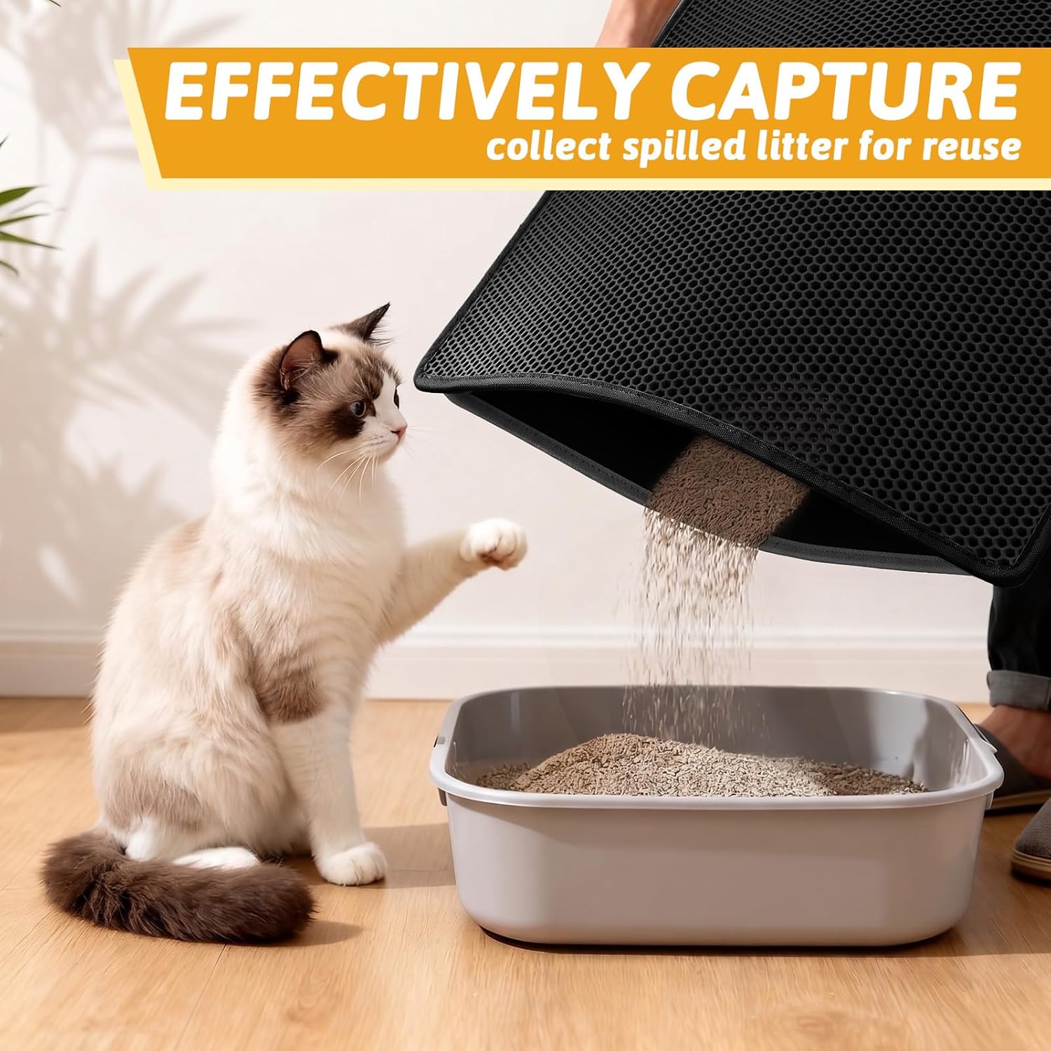 Pieviev Cat Litter Mat, Double-Layer Waterproof Litter Trap, 24" x 15" Gray | Honeycomb Design Catches Scattered Particles to Stop Tracking, Urineproof Base Protects Floors, Easy to Clean