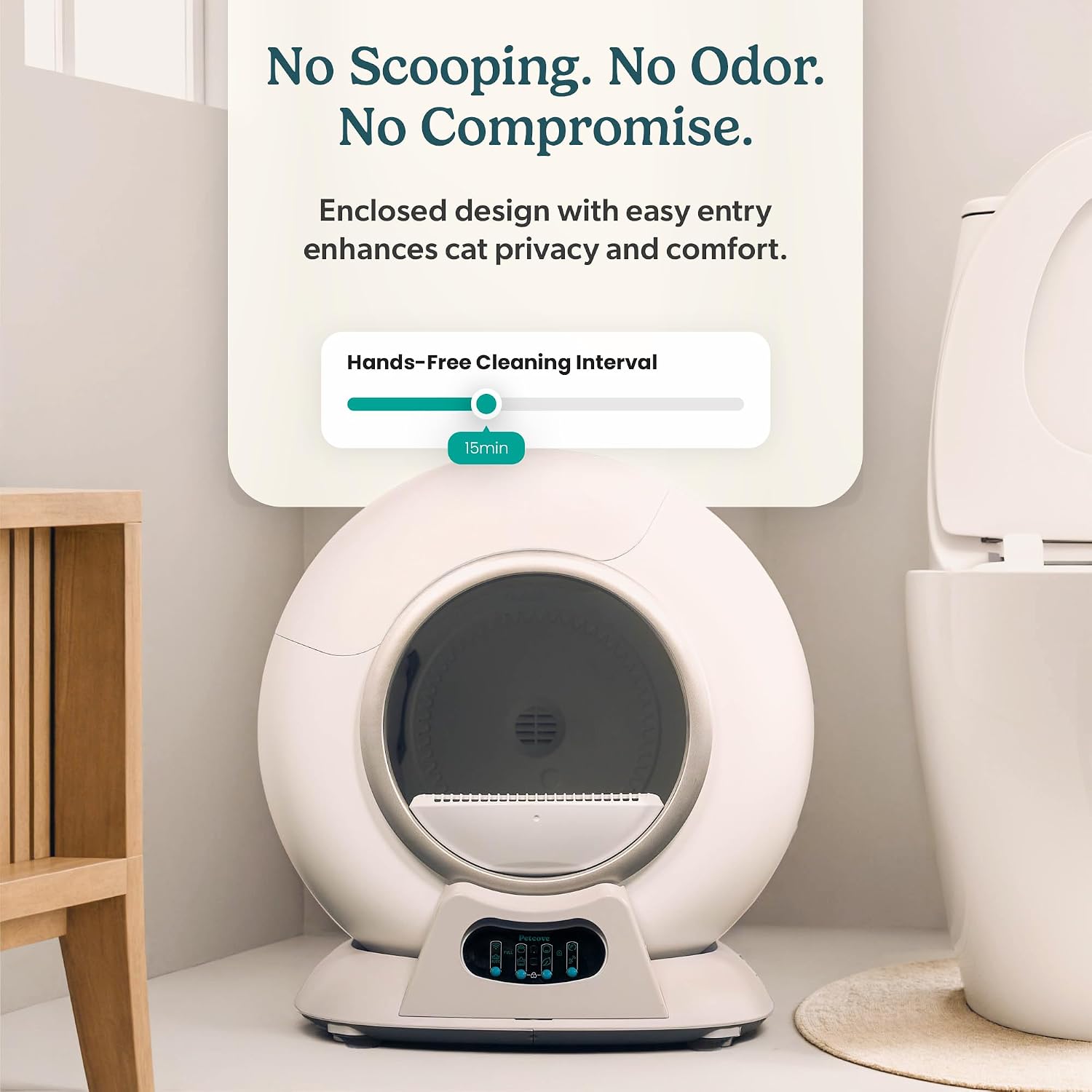 Petcove PurrTek Automatic Litter Box Self Cleaning 5GHz Wi-Fi, Odor Control | Quiet Operation with App Sealed Waste Bin, Advanced Safety Sensors, Auto Smart Self Cleaning Cat Litter Box for Multiple Cats