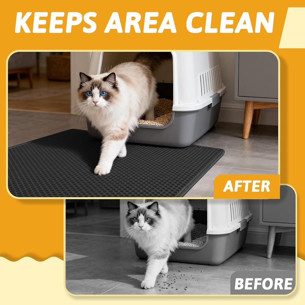 Pieviev Cat Litter Mat, Double-Layer Waterproof Litter Trap, 24" x 15" Gray | Honeycomb Design Catches Scattered Particles to Stop Tracking, Urineproof Base Protects Floors, Easy to Clean