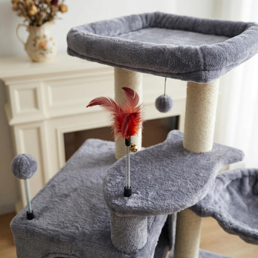 AIWIKIDE 37.4" Cactus Cat Tree Tower with Twin Cat Condos for Indoor Cats, All-in-One Activity Center with Cat Scratching Post Cozy Sleeping Perch Hammock and Toy Balls,Green