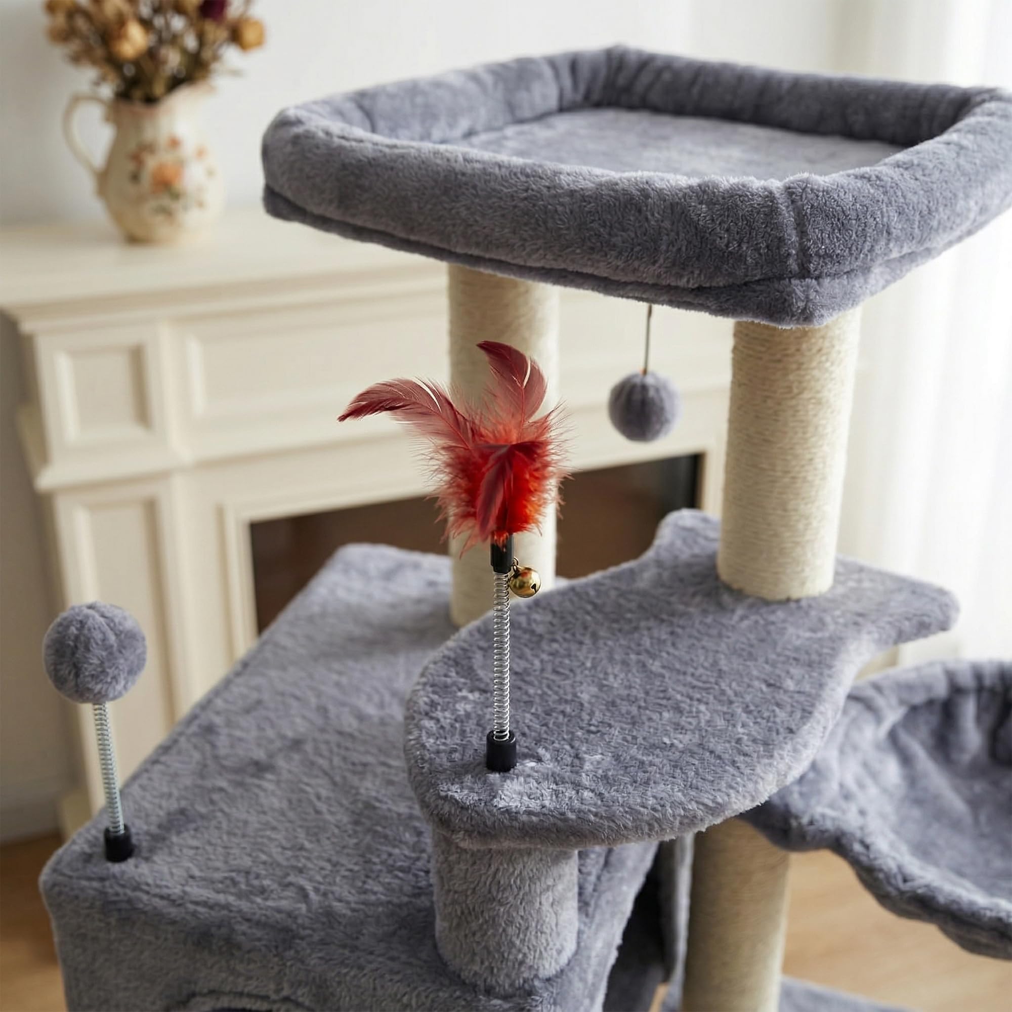 AIWIKIDE 37.4" Cactus Cat Tree Tower with Twin Cat Condos for Indoor Cats, All-in-One Activity Center with Cat Scratching Post Cozy Sleeping Perch Hammock and Toy Balls,Green