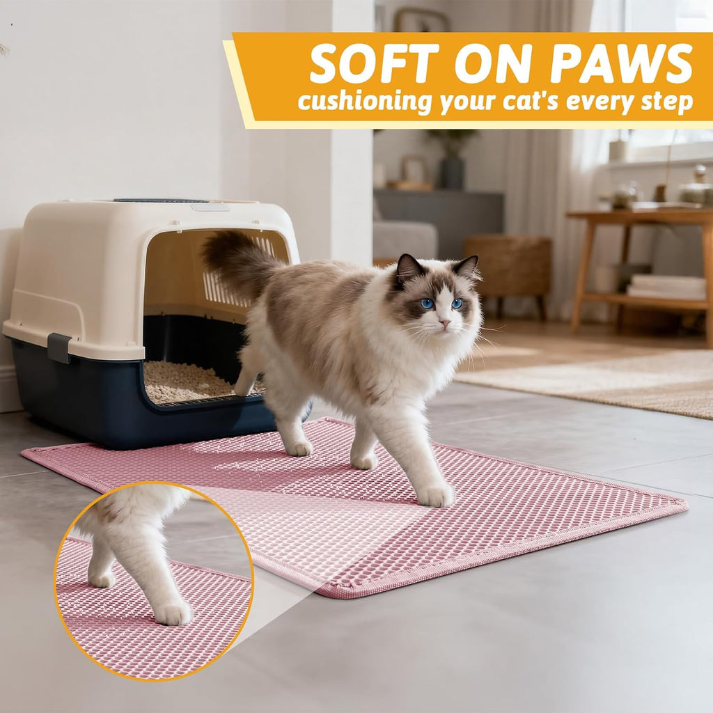 Pieviev Cat Litter Mat, Double-Layer Waterproof Litter Trap, 24" x 15" Gray | Honeycomb Design Catches Scattered Particles to Stop Tracking, Urineproof Base Protects Floors, Easy to Clean