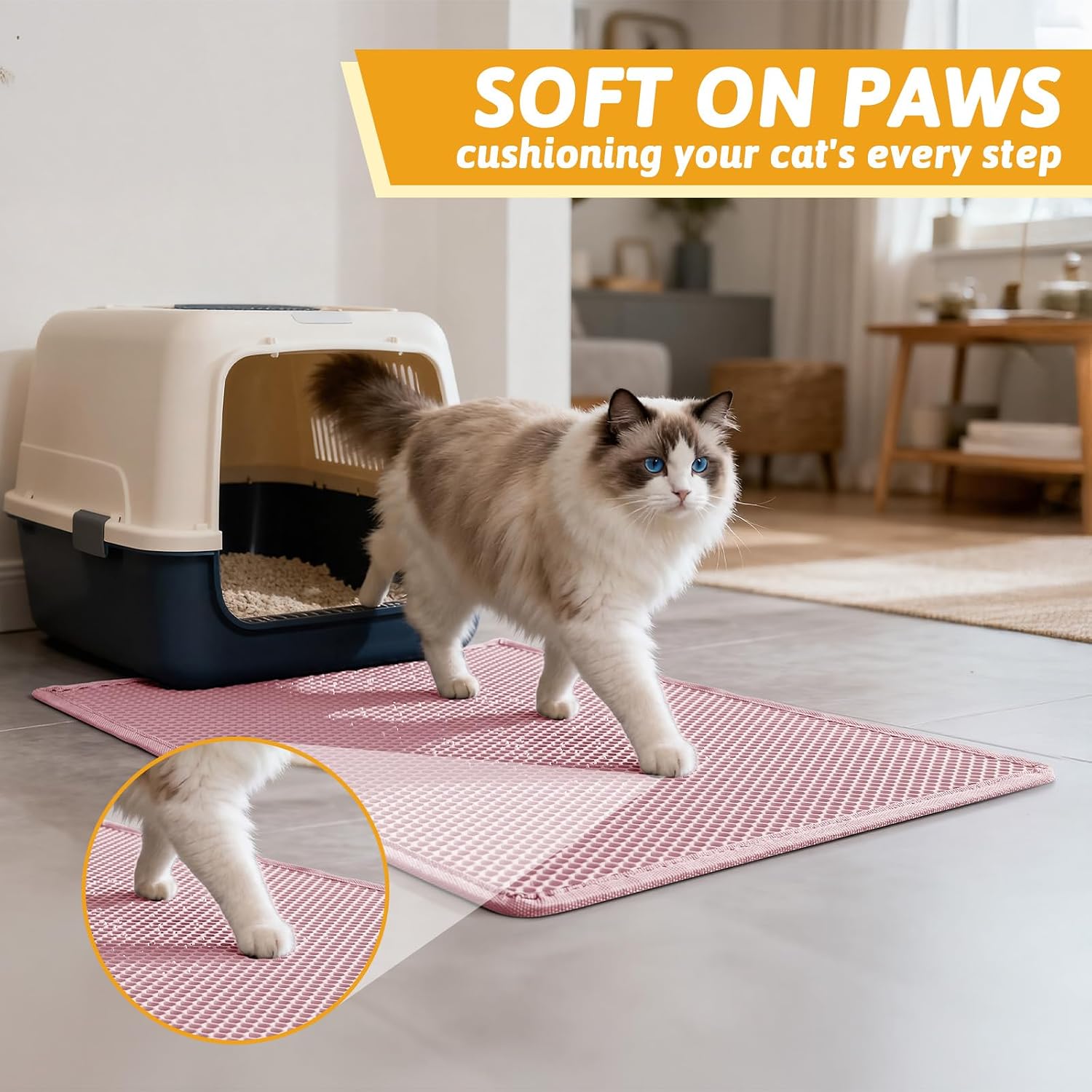 Pieviev Cat Litter Mat, Double-Layer Waterproof Litter Trap, 24" x 15" Gray | Honeycomb Design Catches Scattered Particles to Stop Tracking, Urineproof Base Protects Floors, Easy to Clean