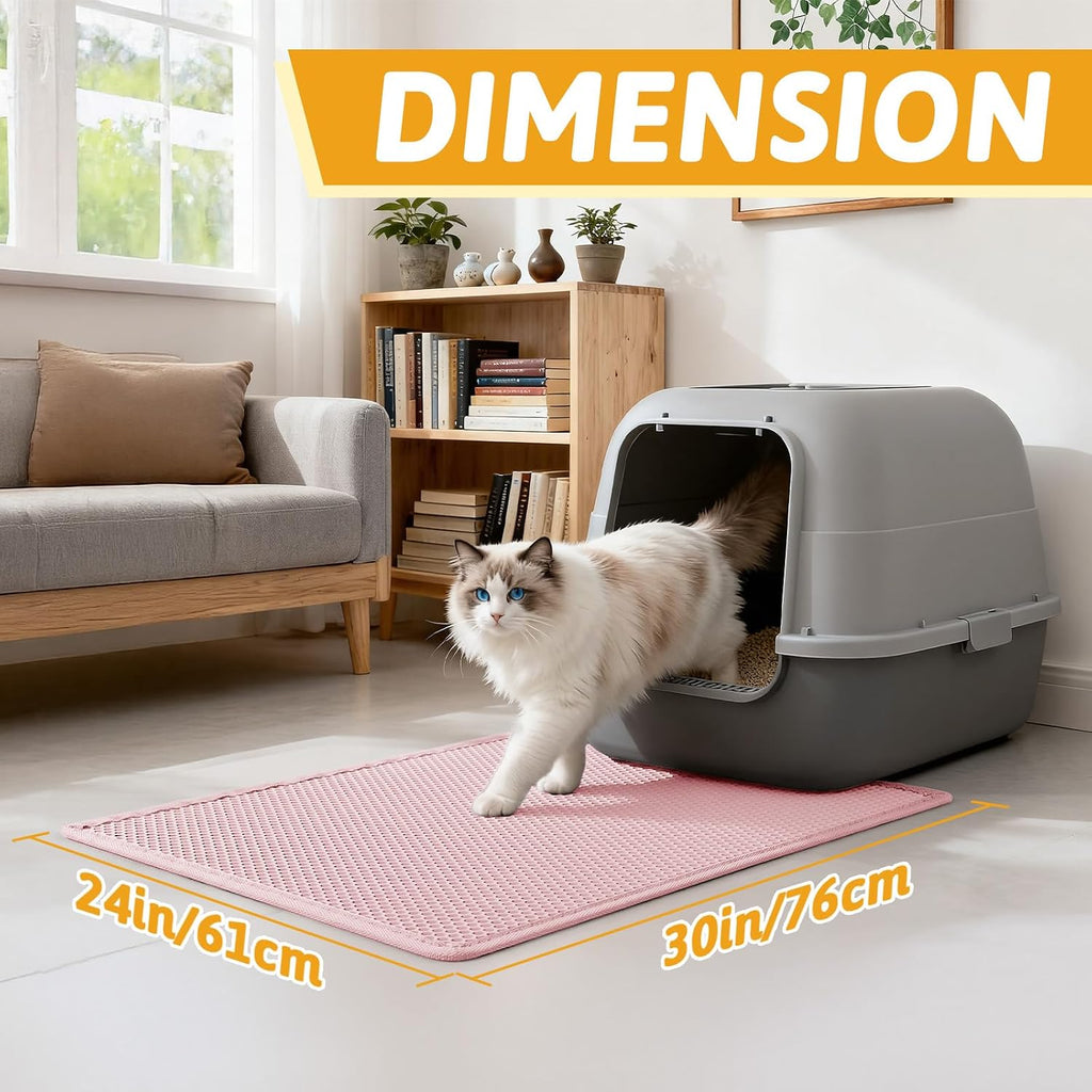 Pieviev Cat Litter Mat, Double-Layer Waterproof Litter Trap, 24" x 15" Gray | Honeycomb Design Catches Scattered Particles to Stop Tracking, Urineproof Base Protects Floors, Easy to Clean