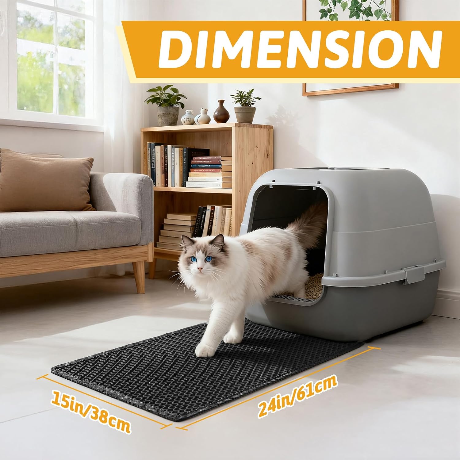 Pieviev Cat Litter Mat, Double-Layer Waterproof Litter Trap, 24" x 15" Gray | Honeycomb Design Catches Scattered Particles to Stop Tracking, Urineproof Base Protects Floors, Easy to Clean