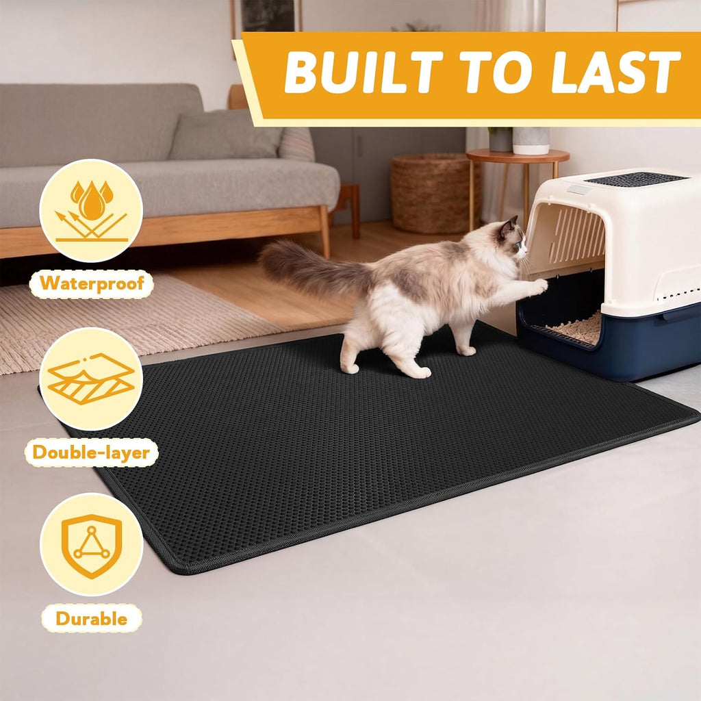 Pieviev Cat Litter Mat, Double-Layer Waterproof Litter Trap, 24" x 15" Gray | Honeycomb Design Catches Scattered Particles to Stop Tracking, Urineproof Base Protects Floors, Easy to Clean