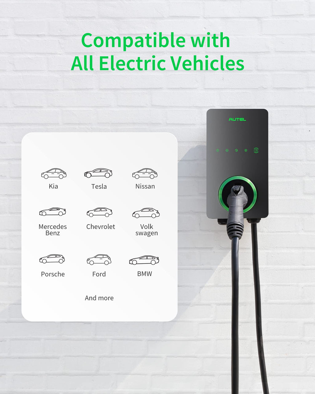 Autel Home Smart Electric Vehicle (EV) Charger up to 50Amp, 240V, Indoor/Outdoor Car Charging Station with Level 2, Wi-Fi and Bluetooth Enabled EVSE, 25-Foot Cable,Wood Grain