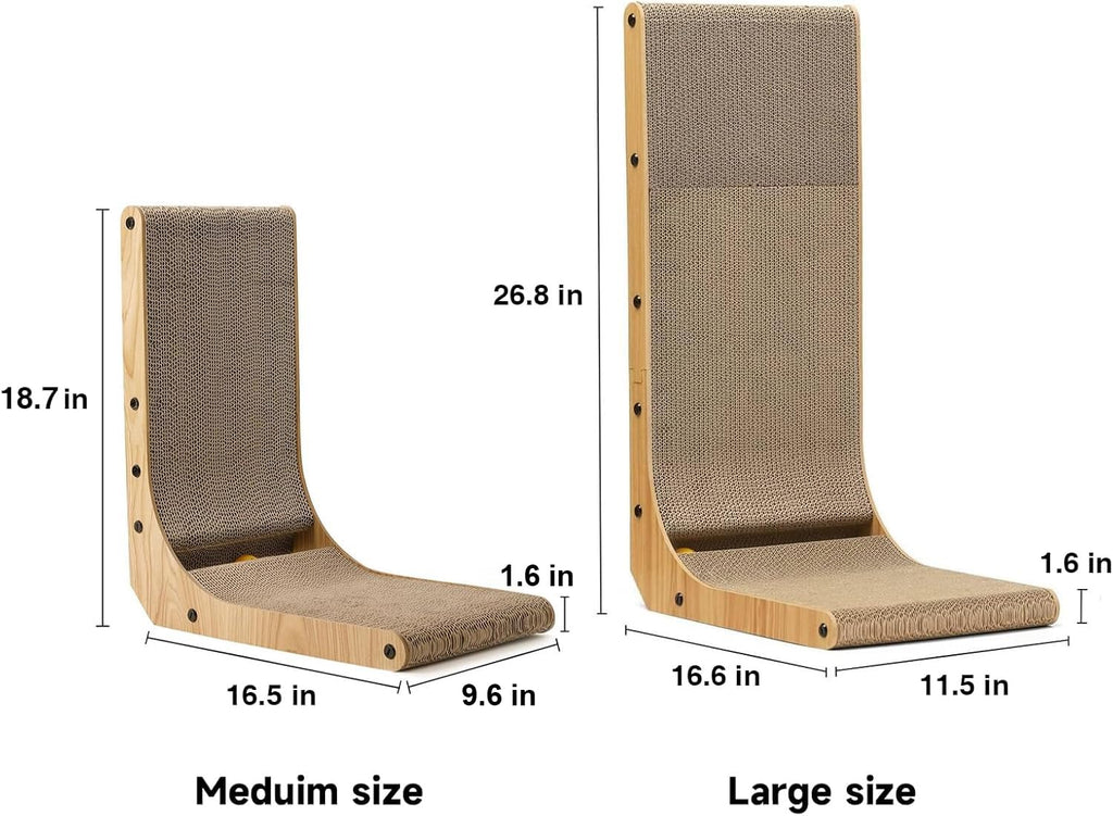 FUKUMARU Cat Scratcher, 26.8 Inch L Shaped Cat Scratch Pad for Indoor Cats | Vertical Cat Scratching Board with Ball Cat Toy, Cardboard Cat Scratcher for Wall Sofa Couch, Kitten Scratching Post, Large