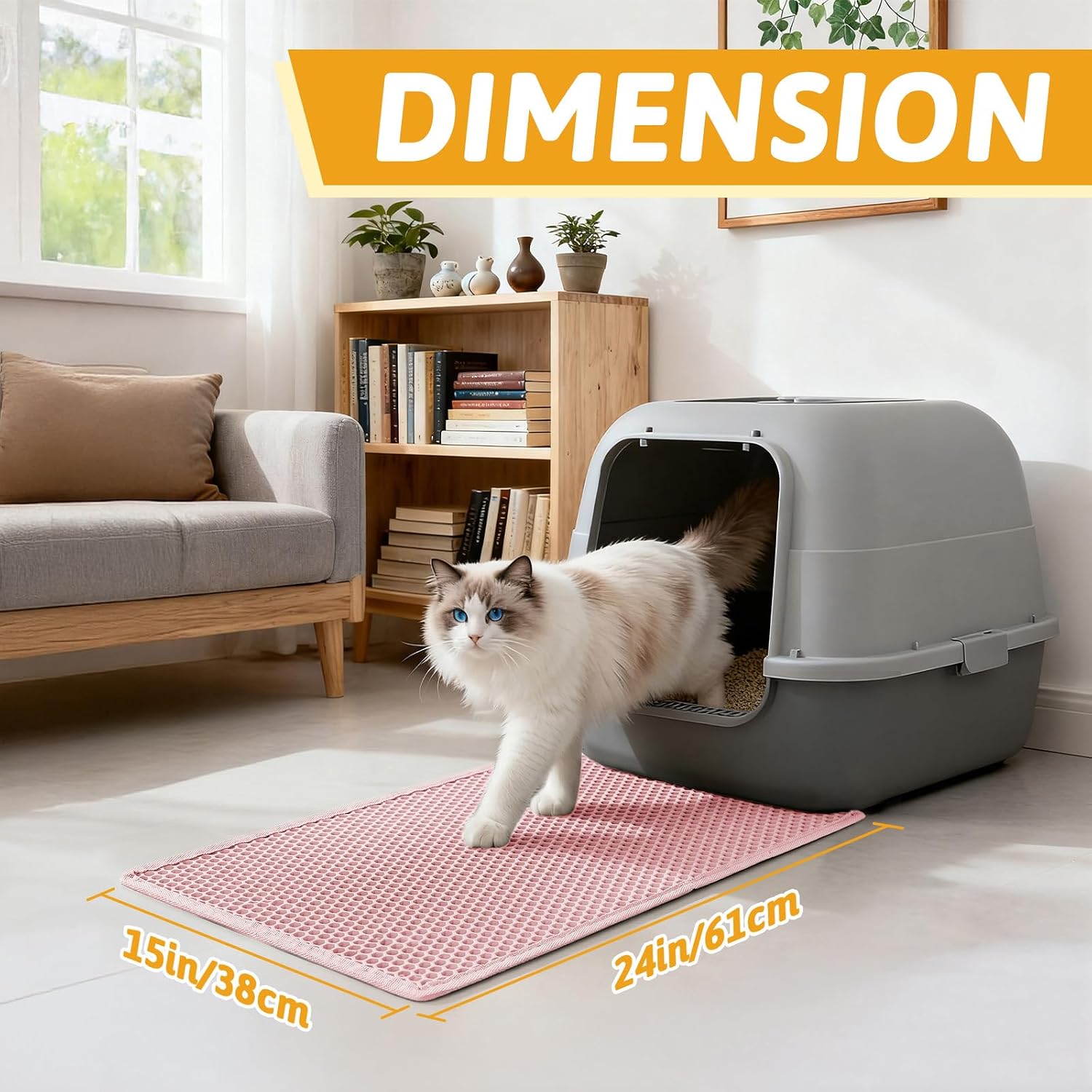 Pieviev Cat Litter Mat, Double-Layer Waterproof Litter Trap, 24" x 15" Gray | Honeycomb Design Catches Scattered Particles to Stop Tracking, Urineproof Base Protects Floors, Easy to Clean