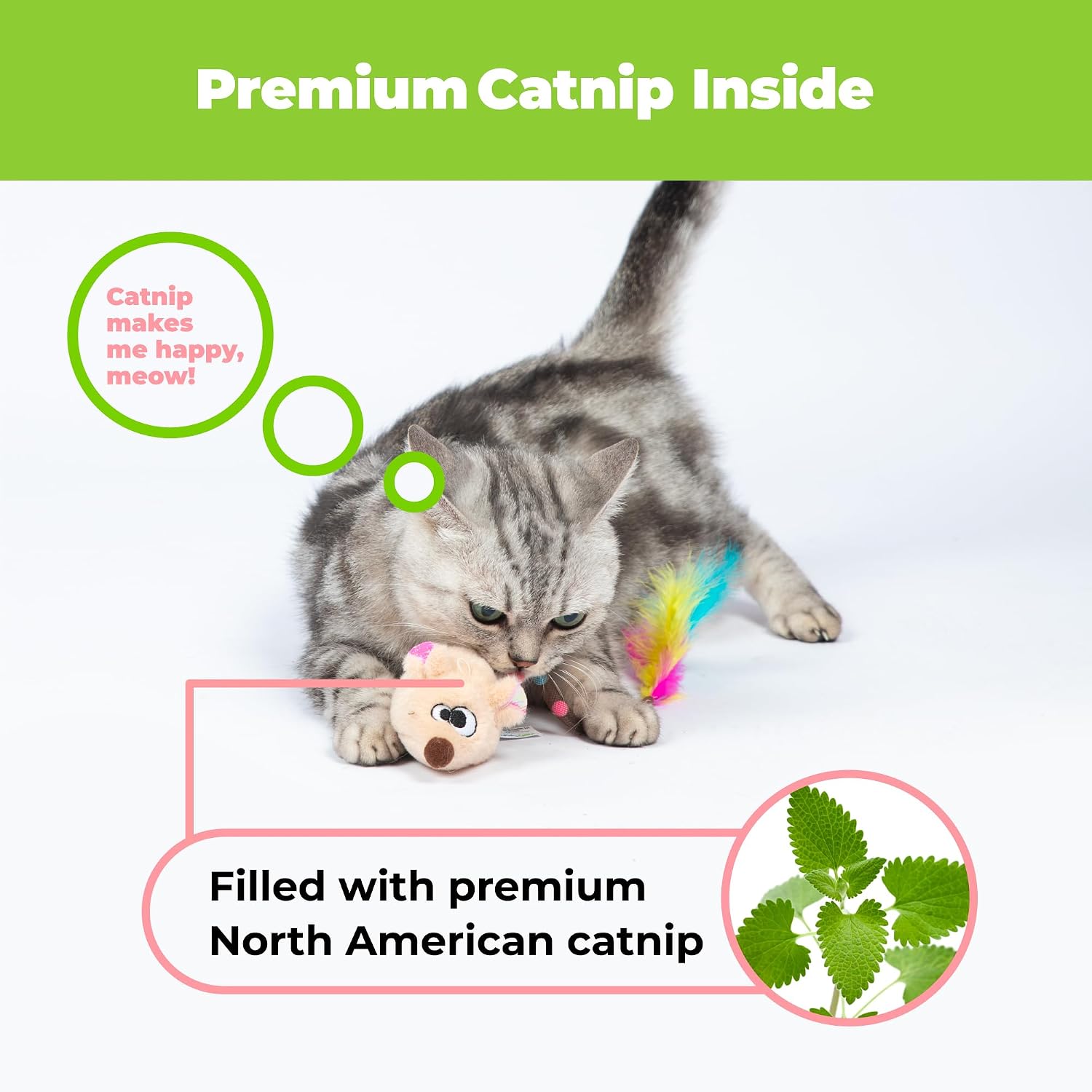 Catify Interactive Cat Toy - Squeaking Mice Set, Beige & Gray | Catnip Infused, Tap to Activate Squeaks, Soft, For Indoor Kittens & Cats, Independent Play, Attaches to Wand, Pack of 2