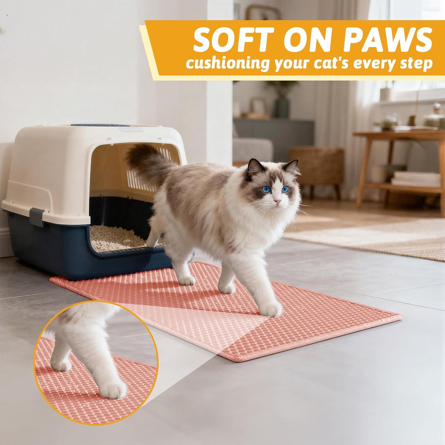 Pieviev Cat Litter Mat, Double-Layer Waterproof Litter Trap, 24" x 15" Gray | Honeycomb Design Catches Scattered Particles to Stop Tracking, Urineproof Base Protects Floors, Easy to Clean
