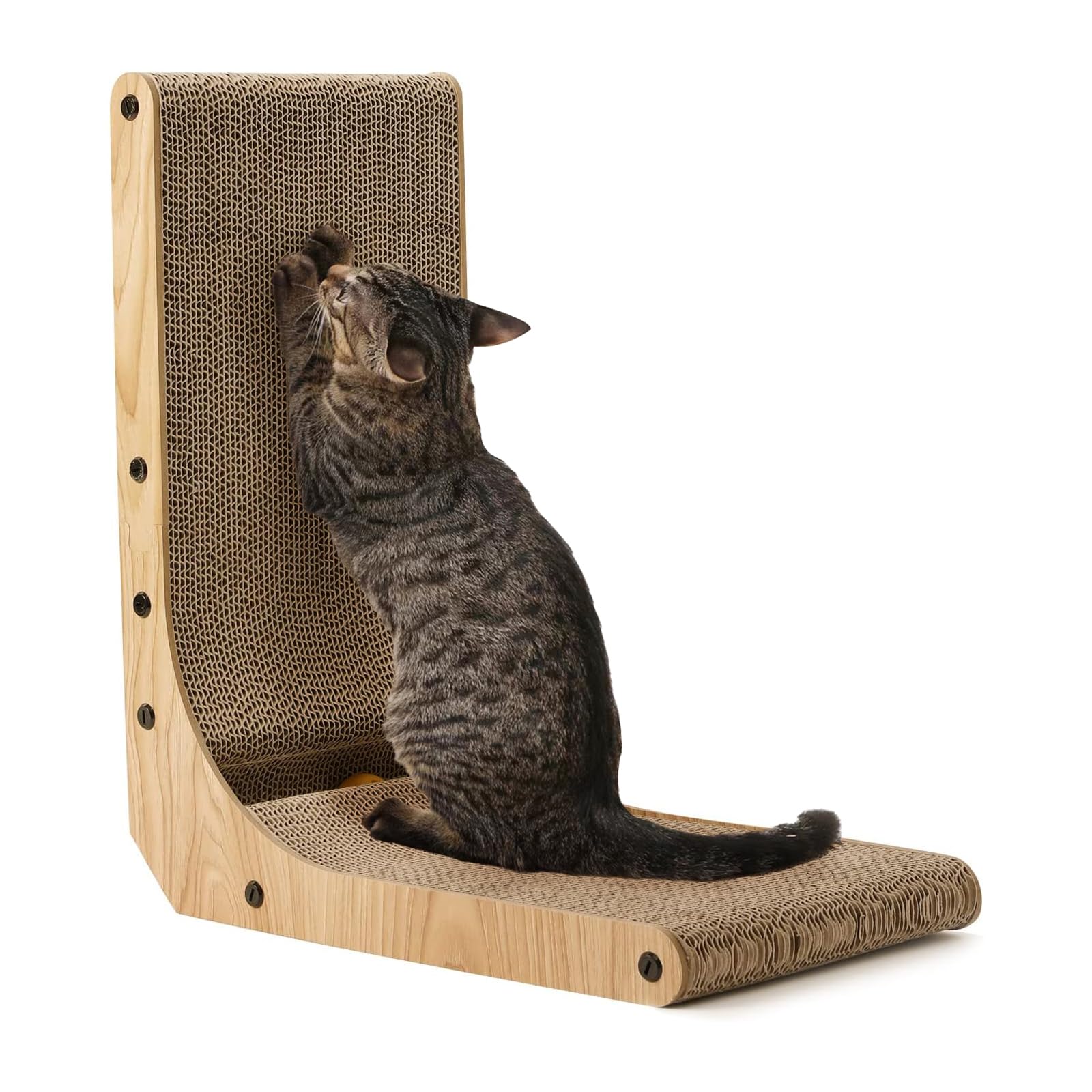 FUKUMARU Cat Scratcher, 26.8 Inch L Shaped Cat Scratch Pad for Indoor Cats | Vertical Cat Scratching Board with Ball Cat Toy, Cardboard Cat Scratcher for Wall Sofa Couch, Kitten Scratching Post, Large