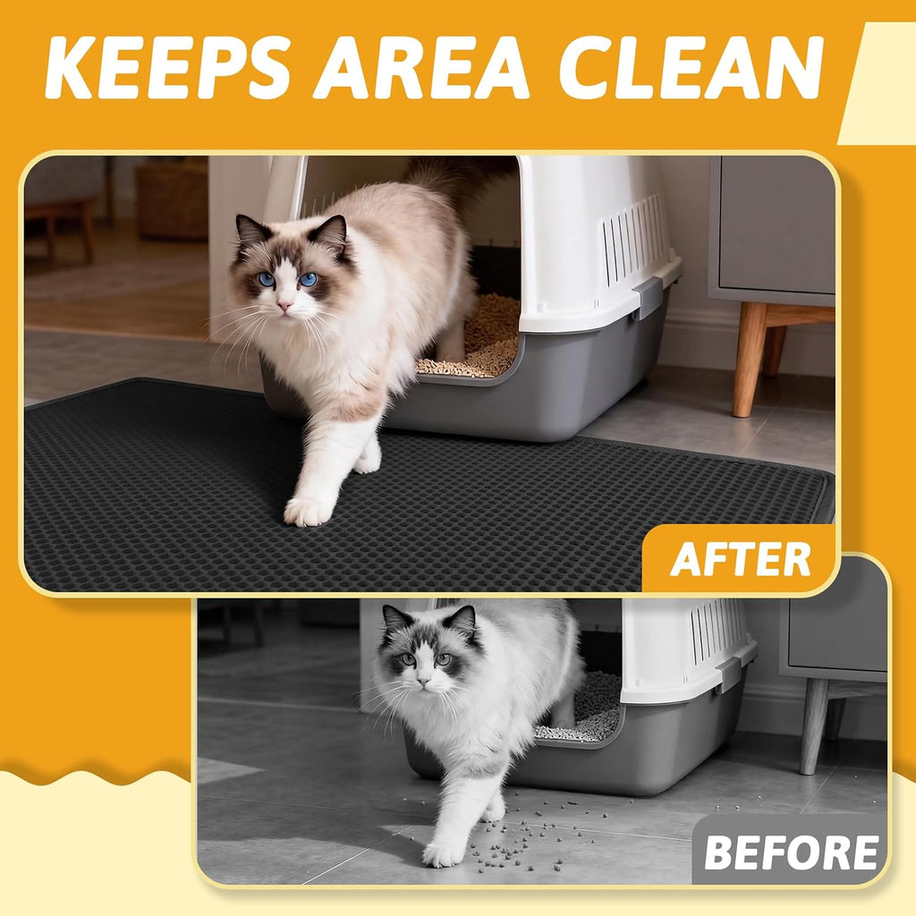 Pieviev Cat Litter Mat, Double-Layer Waterproof Litter Trap, 24" x 15" Gray | Honeycomb Design Catches Scattered Particles to Stop Tracking, Urineproof Base Protects Floors, Easy to Clean