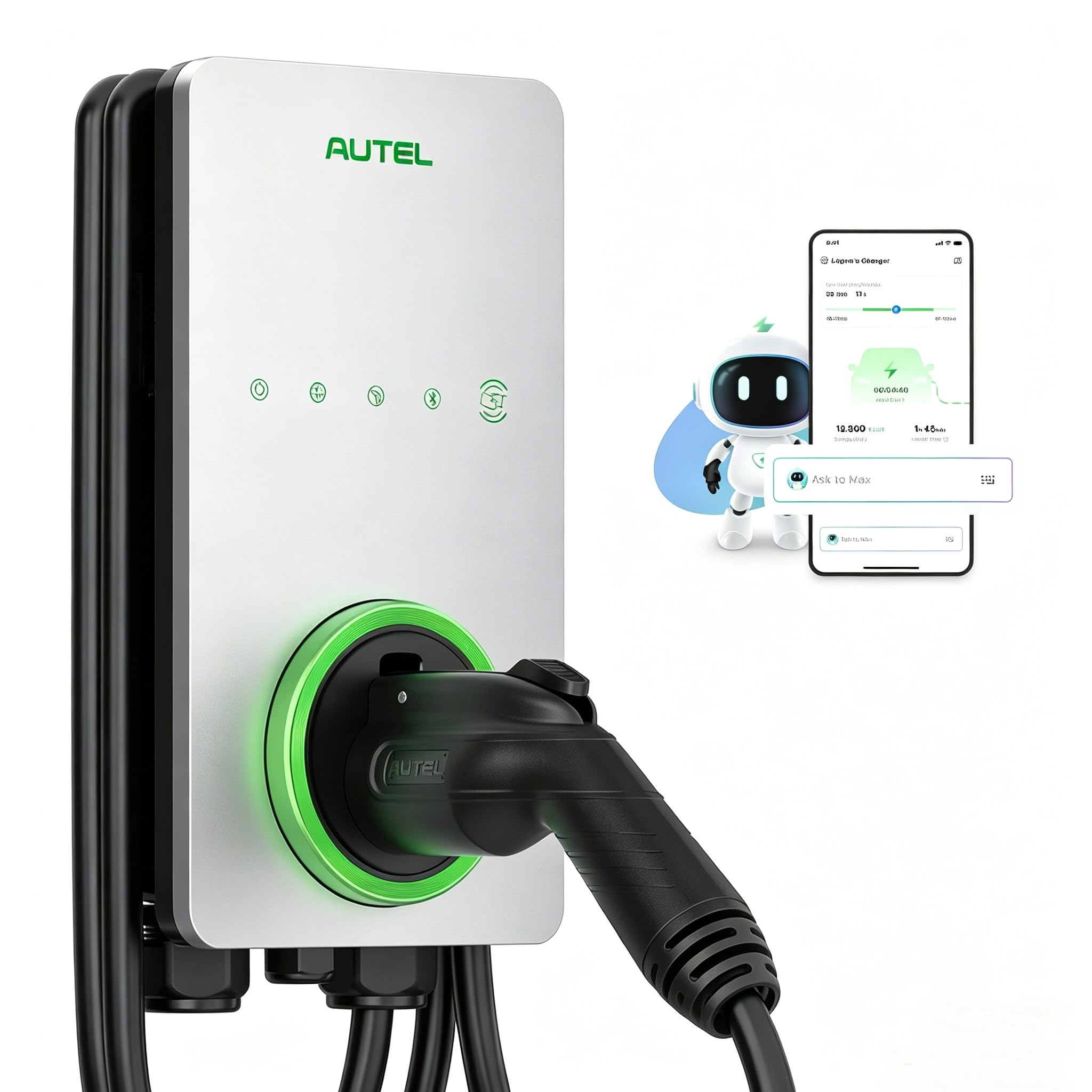 Autel Home Smart Electric Vehicle (EV) Charger up to 50Amp, 240V, Indoor/Outdoor Car Charging Station with Level 2, Wi-Fi and Bluetooth Enabled EVSE, 25-Foot Cable,Wood Grain