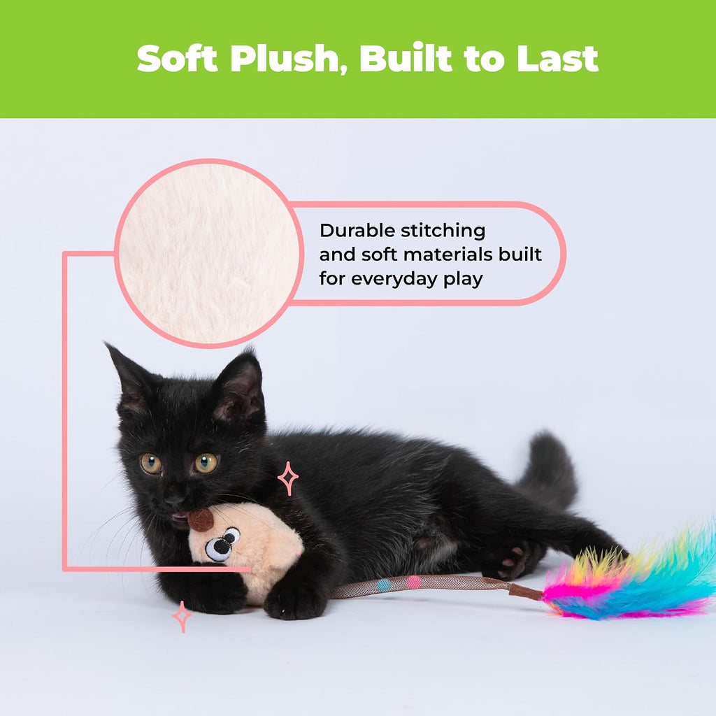 Catify Interactive Cat Toy - Squeaking Mice Set, Beige & Gray | Catnip Infused, Tap to Activate Squeaks, Soft, For Indoor Kittens & Cats, Independent Play, Attaches to Wand, Pack of 2