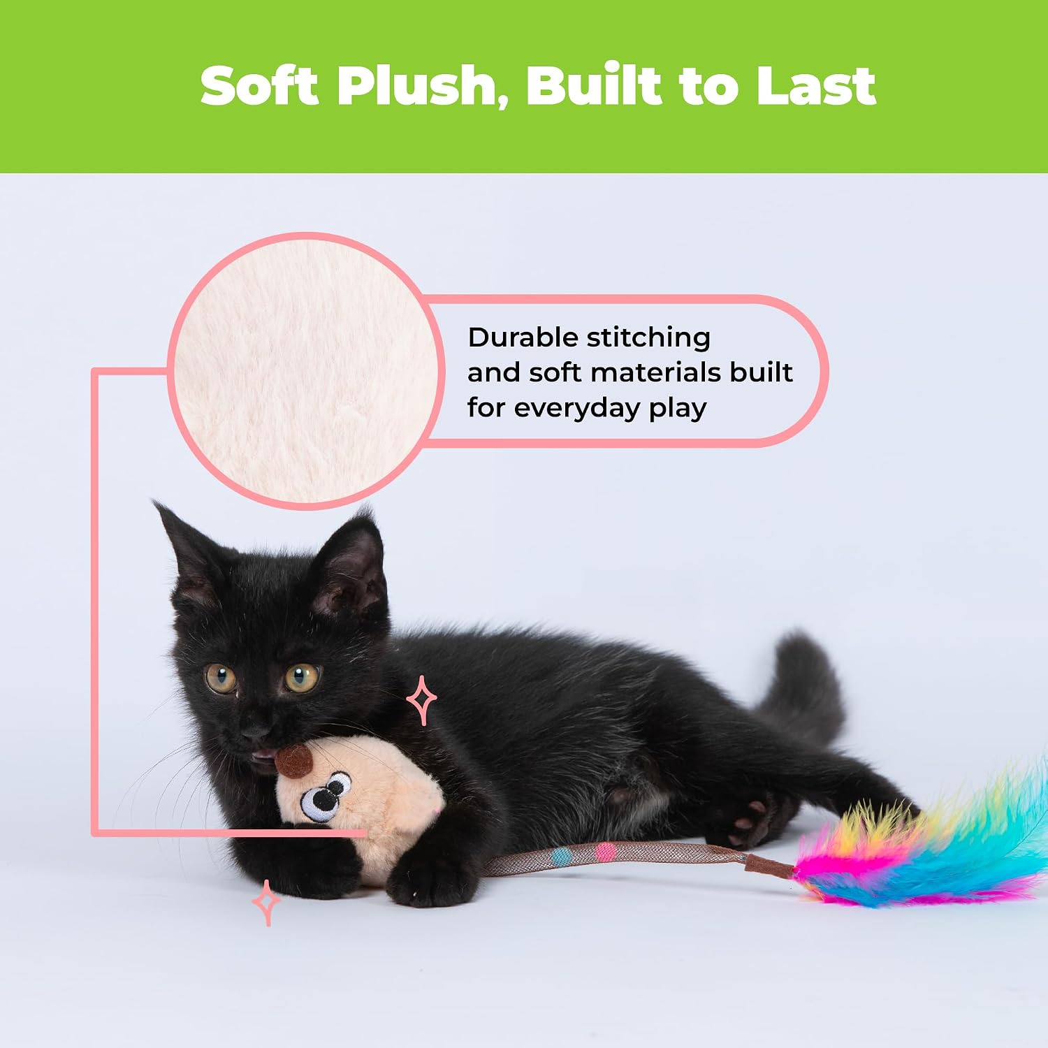 Catify Interactive Cat Toy - Squeaking Mice Set, Beige & Gray | Catnip Infused, Tap to Activate Squeaks, Soft, For Indoor Kittens & Cats, Independent Play, Attaches to Wand, Pack of 2