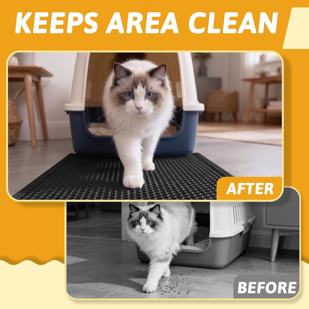 Pieviev Cat Litter Mat, Double-Layer Waterproof Litter Trap, 24" x 15" Gray | Honeycomb Design Catches Scattered Particles to Stop Tracking, Urineproof Base Protects Floors, Easy to Clean