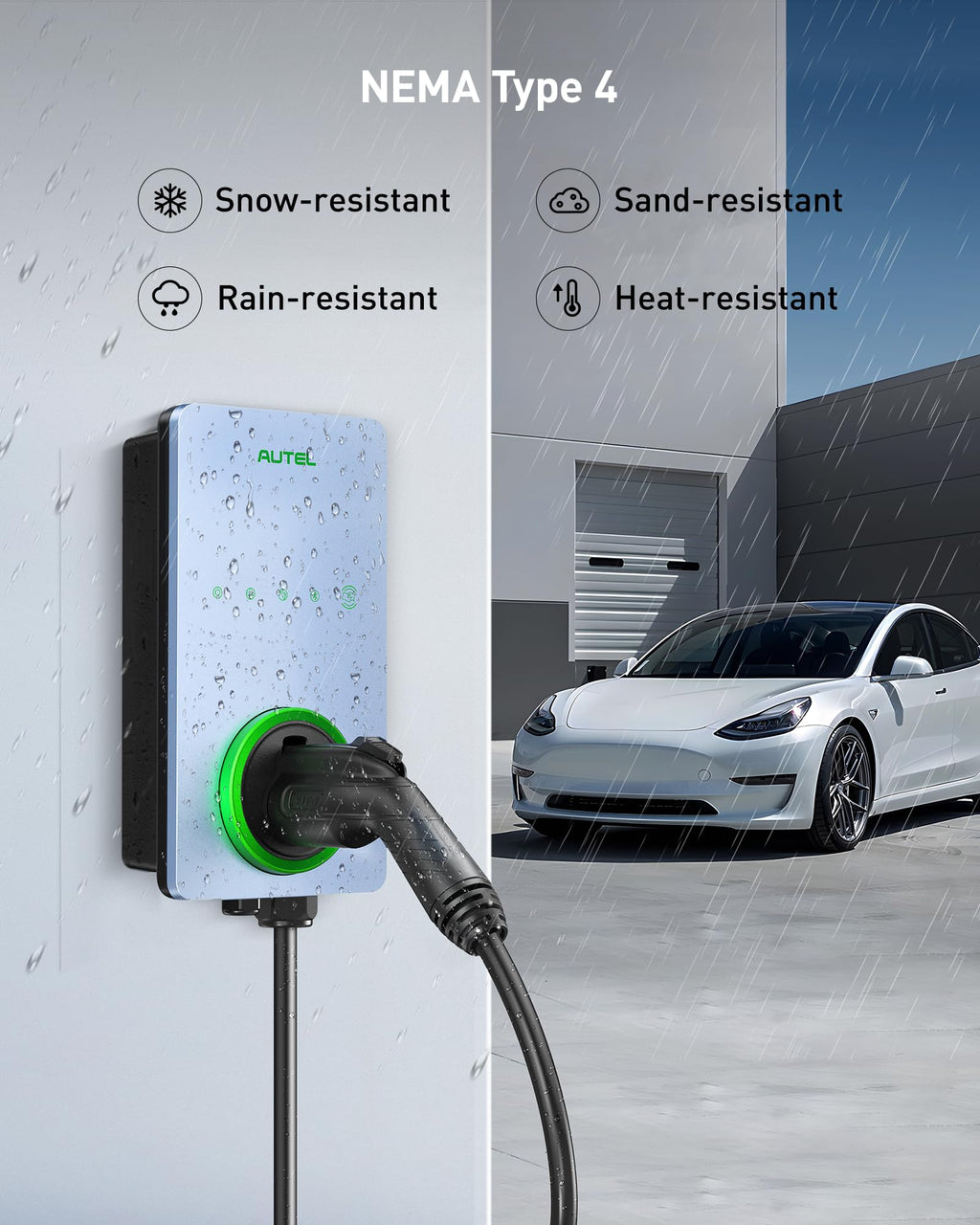 Autel Home Smart Electric Vehicle (EV) Charger up to 50Amp, 240V, Indoor/Outdoor Car Charging Station with Level 2, Wi-Fi and Bluetooth Enabled EVSE, 25-Foot Cable,Wood Grain