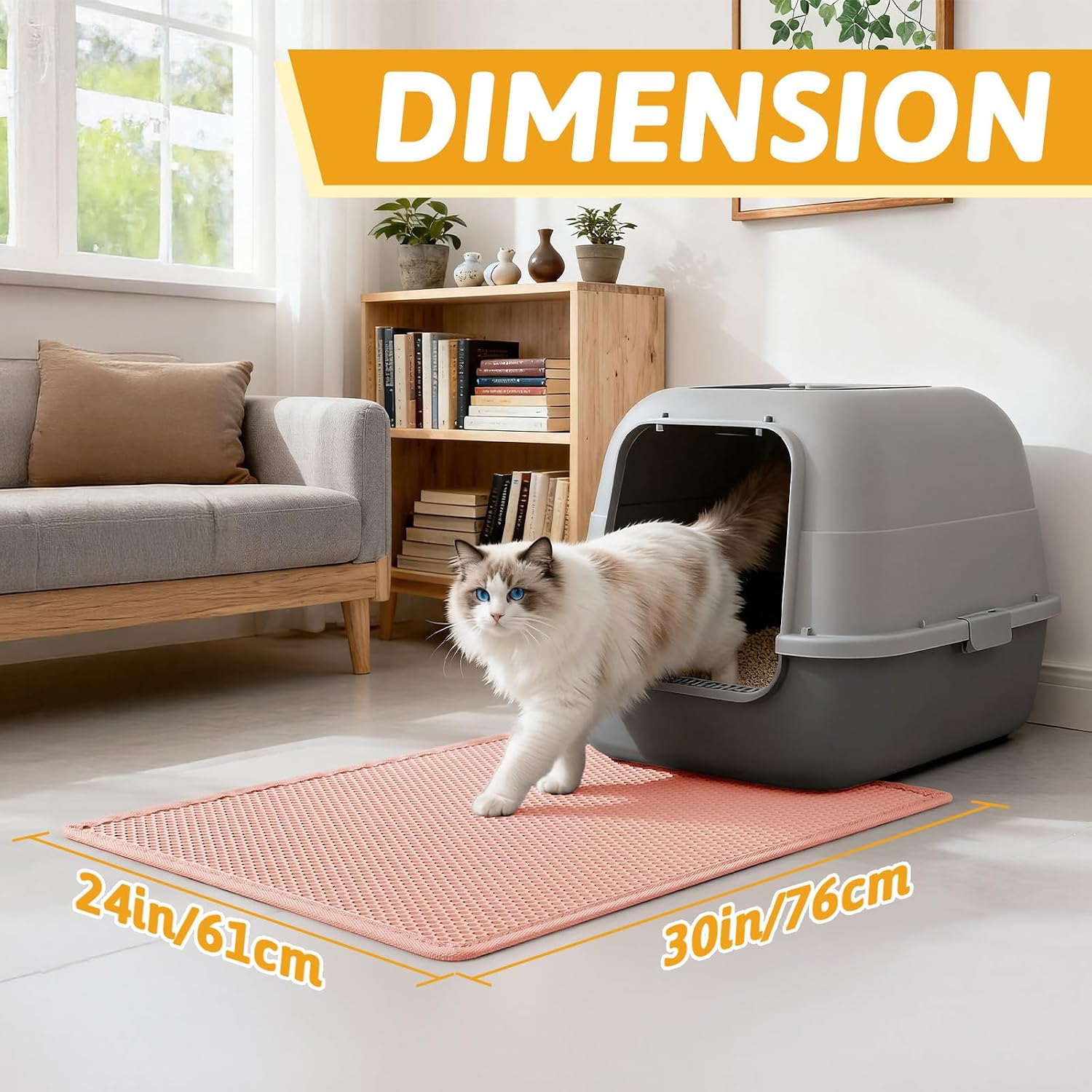 Pieviev Cat Litter Mat, Double-Layer Waterproof Litter Trap, 24" x 15" Gray | Honeycomb Design Catches Scattered Particles to Stop Tracking, Urineproof Base Protects Floors, Easy to Clean