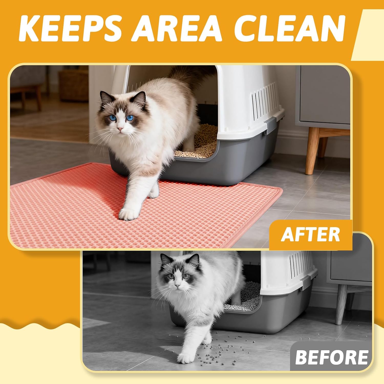 Pieviev Cat Litter Mat, Double-Layer Waterproof Litter Trap, 24" x 15" Gray | Honeycomb Design Catches Scattered Particles to Stop Tracking, Urineproof Base Protects Floors, Easy to Clean