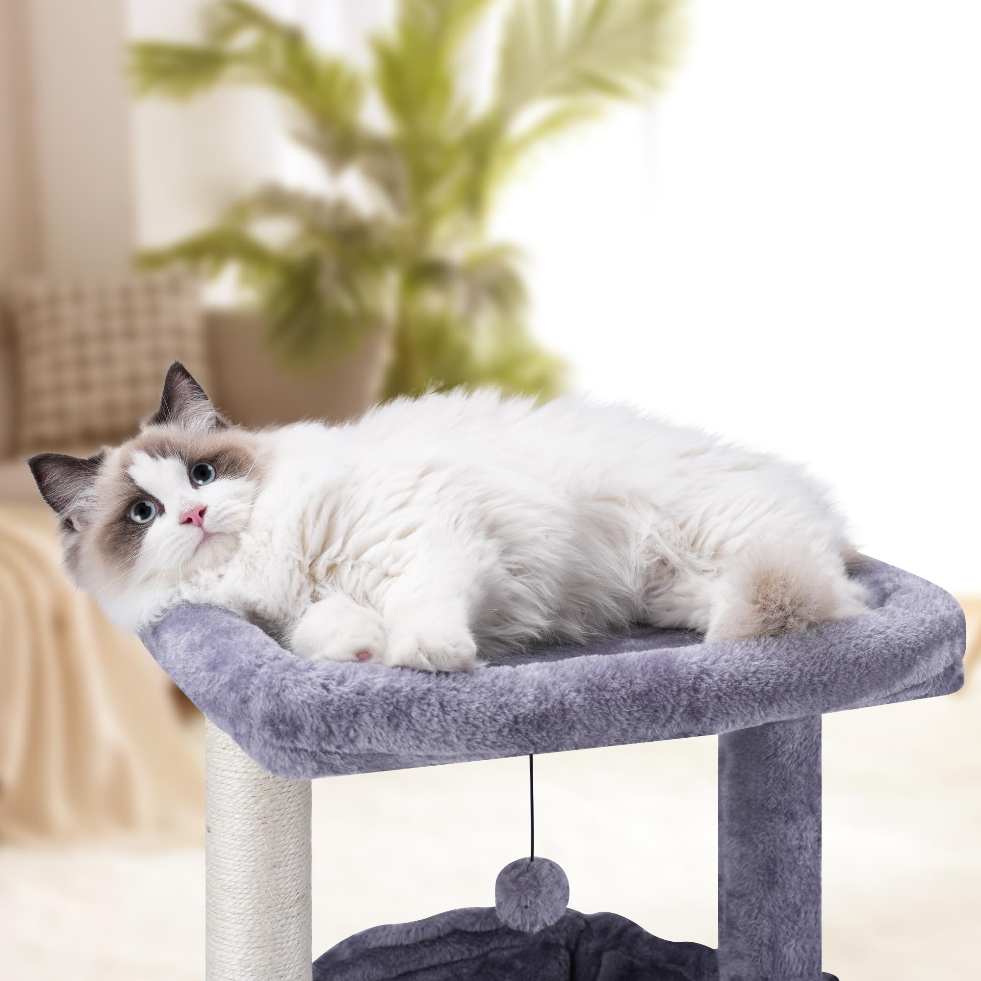 AIWIKIDE 37.4" Cactus Cat Tree Tower with Twin Cat Condos for Indoor Cats, All-in-One Activity Center with Cat Scratching Post Cozy Sleeping Perch Hammock and Toy Balls,Green